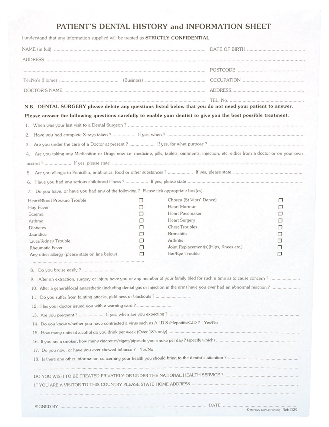 History and Information Sheet D29