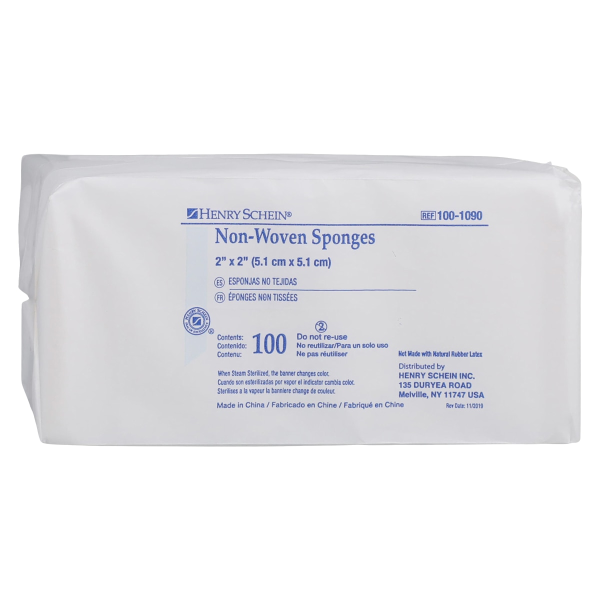 100% Cotton Non-Woven Sponge 2x2" 4 Ply Non-Sterile Square LF