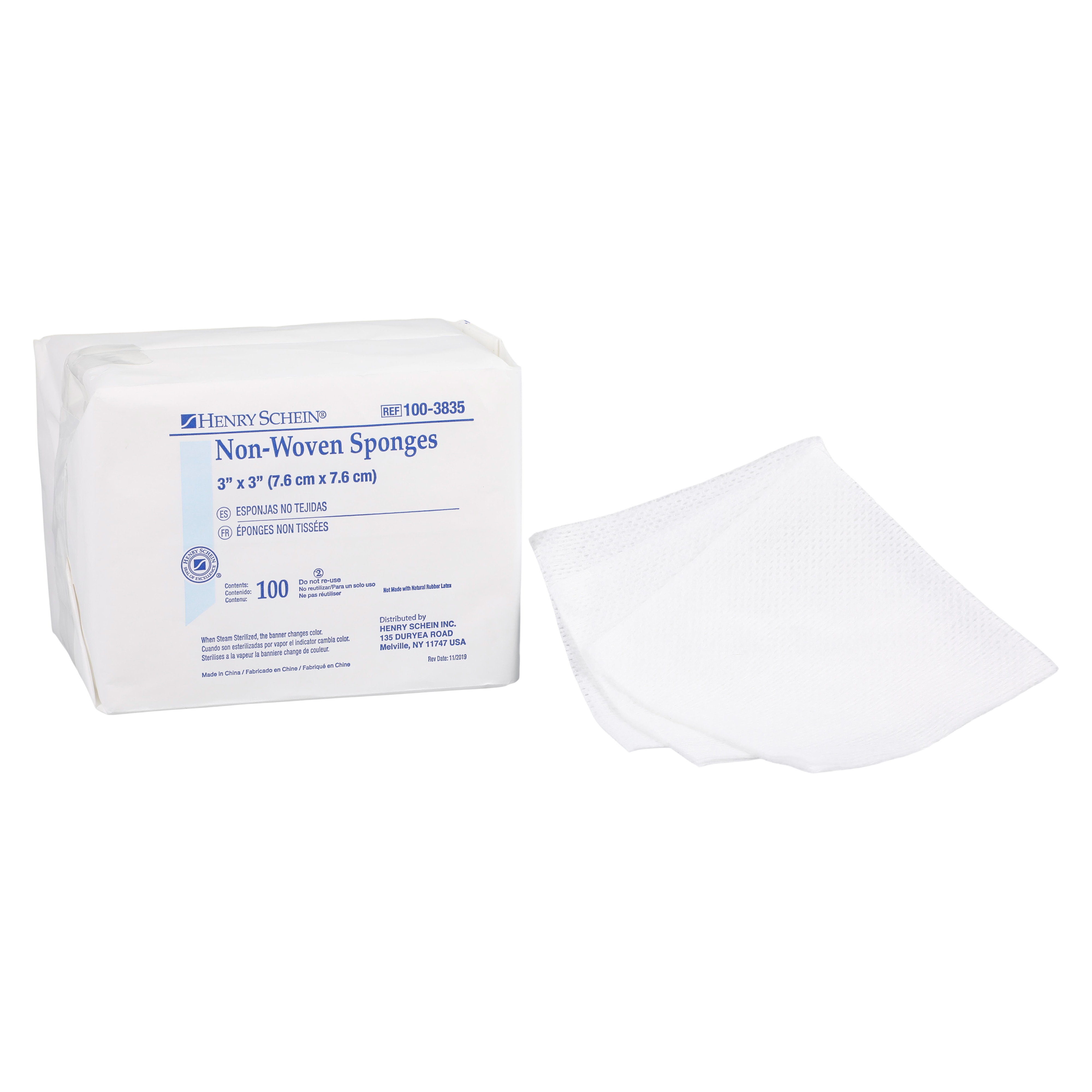 100% Cotton Non-Woven Sponge 3x3" 4 Ply Non-Sterile Square LF