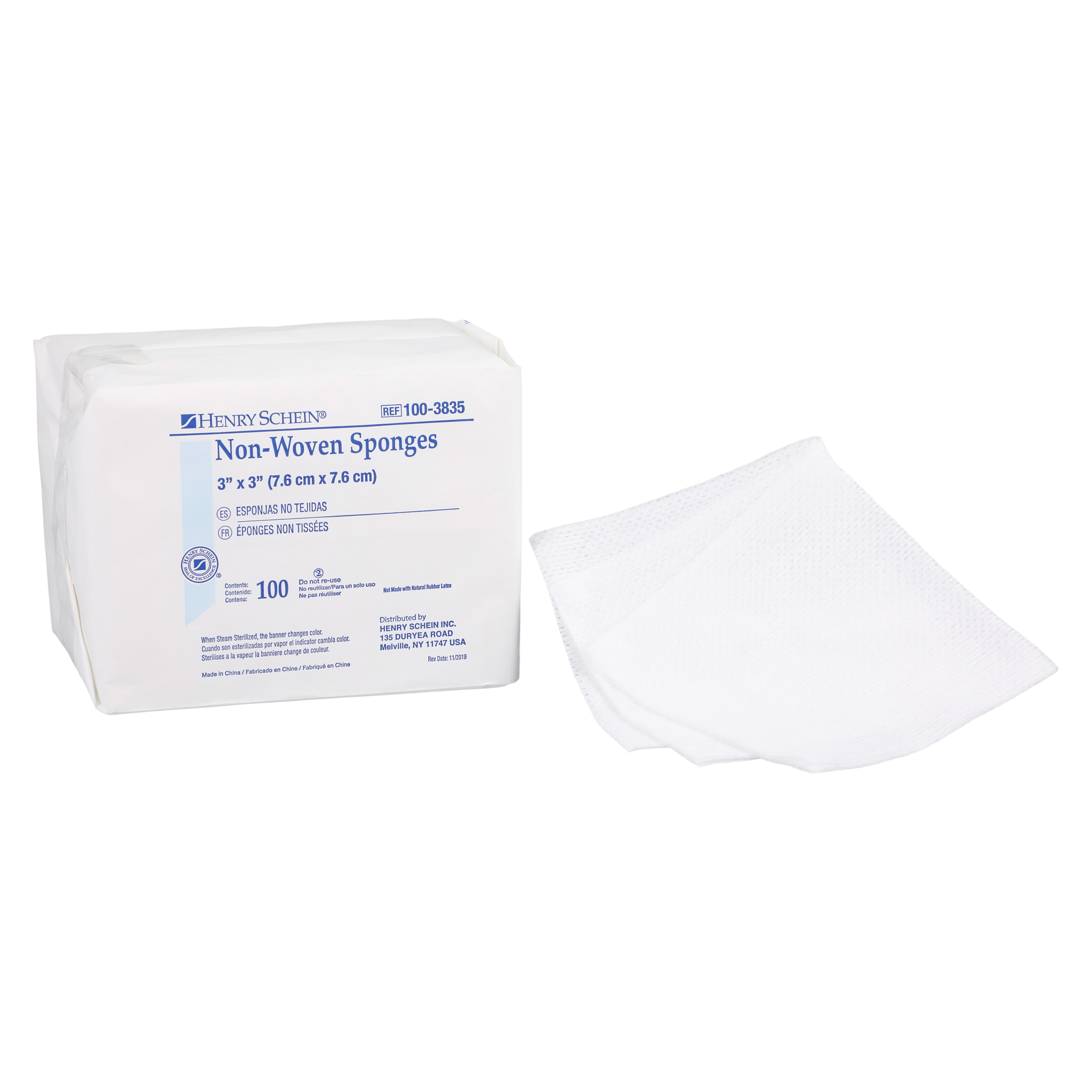 100% Cotton Non-Woven Sponge 3x3" 4 Ply Non-Sterile Square LF