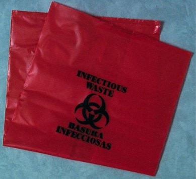 Biohazard Bag 15x9x24" Red Polyethylene 100/Ca