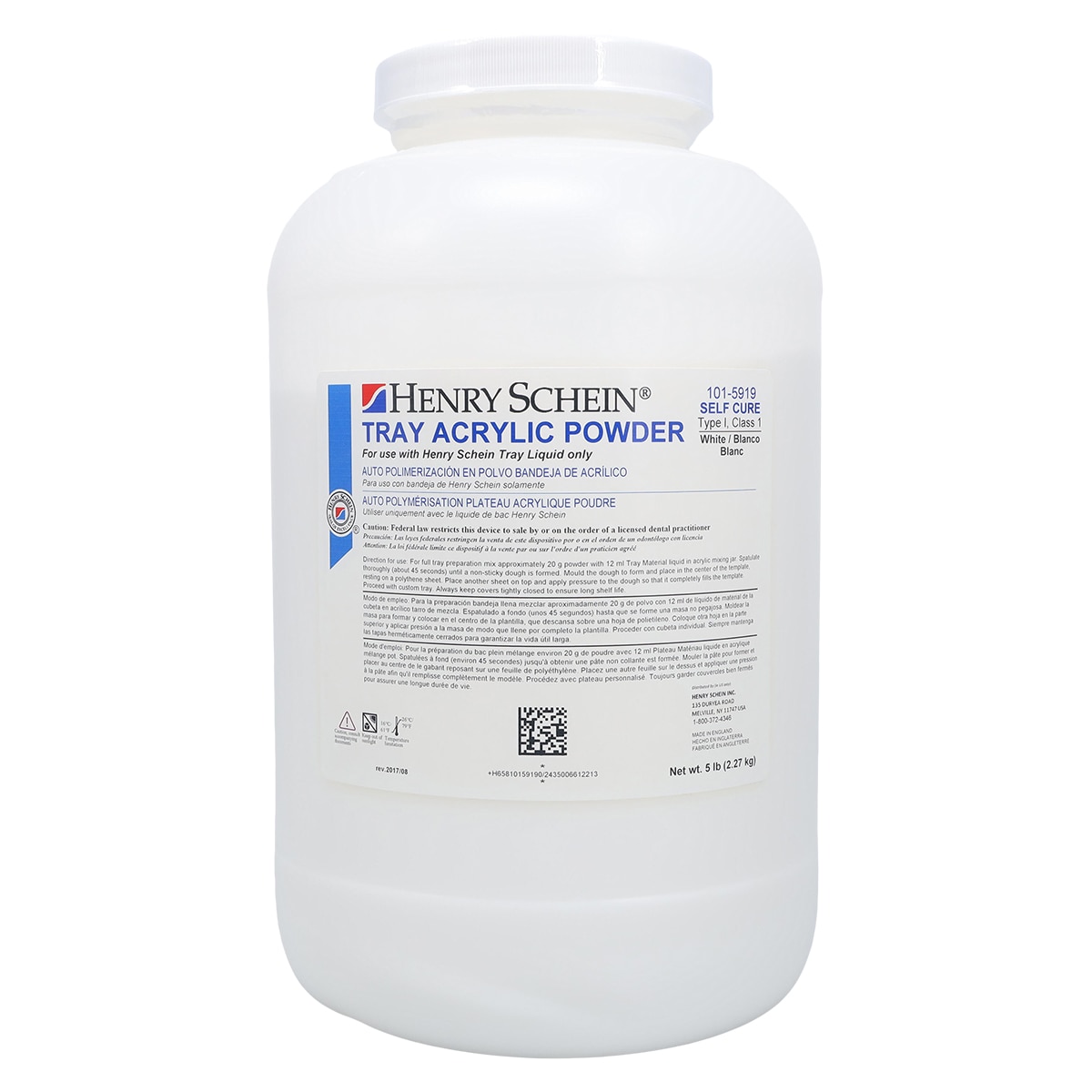Acratray Tray Acrylic Powder Self Cure White 5Lb/Bt
