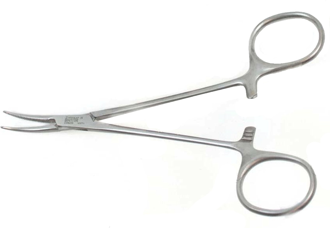 Arterieklem baby-Mosquito, gebogen - Blue Banner 9 cm anatomisch