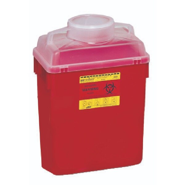 Sharps Container 6gal Red/Clear 8-8/10x12-8/10x17-1/2" Hinge Lid Plastic Ea