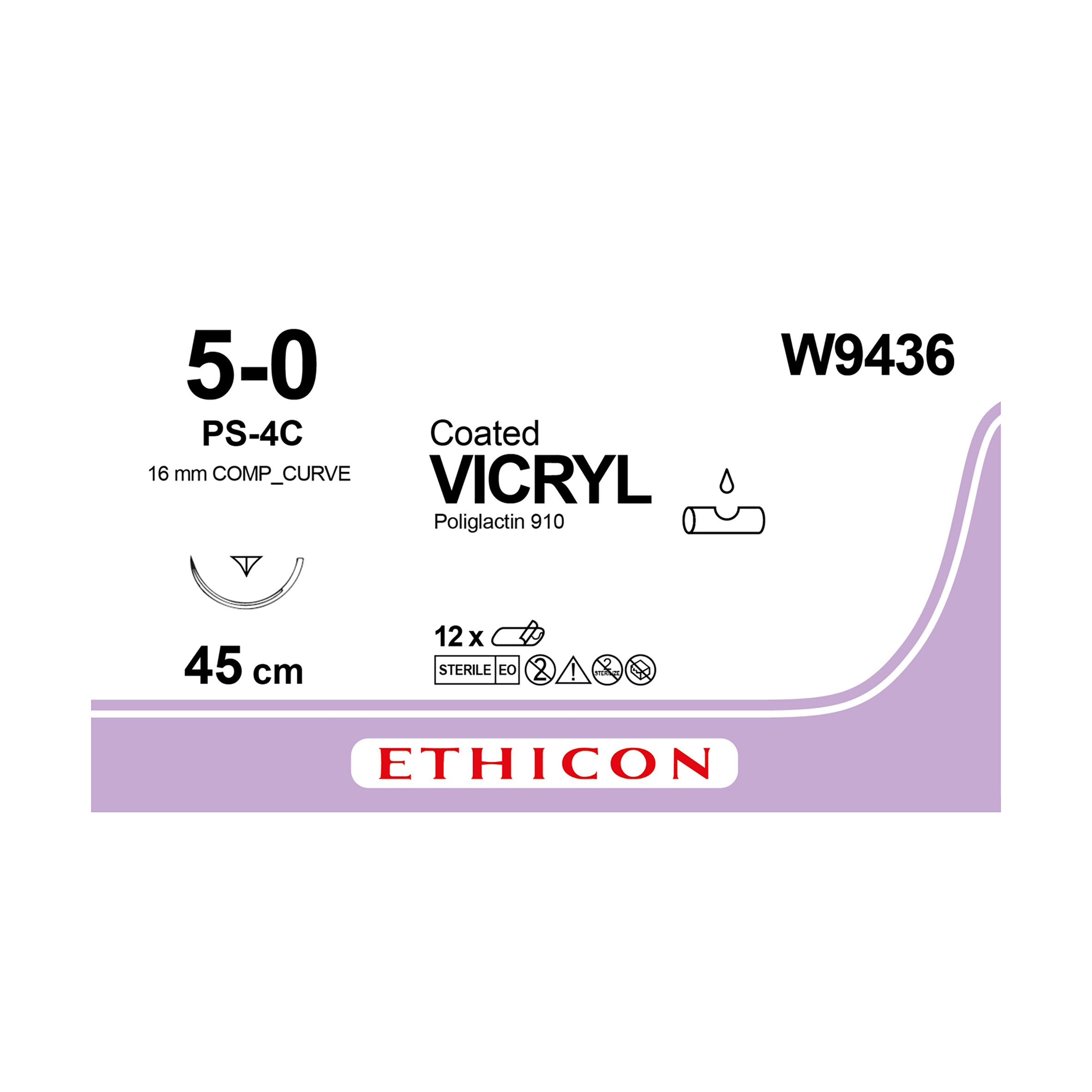 Ethicon Sutures Vicryl 5/0 Compound Curve Reverse Cutting 16mm W9436 12pk