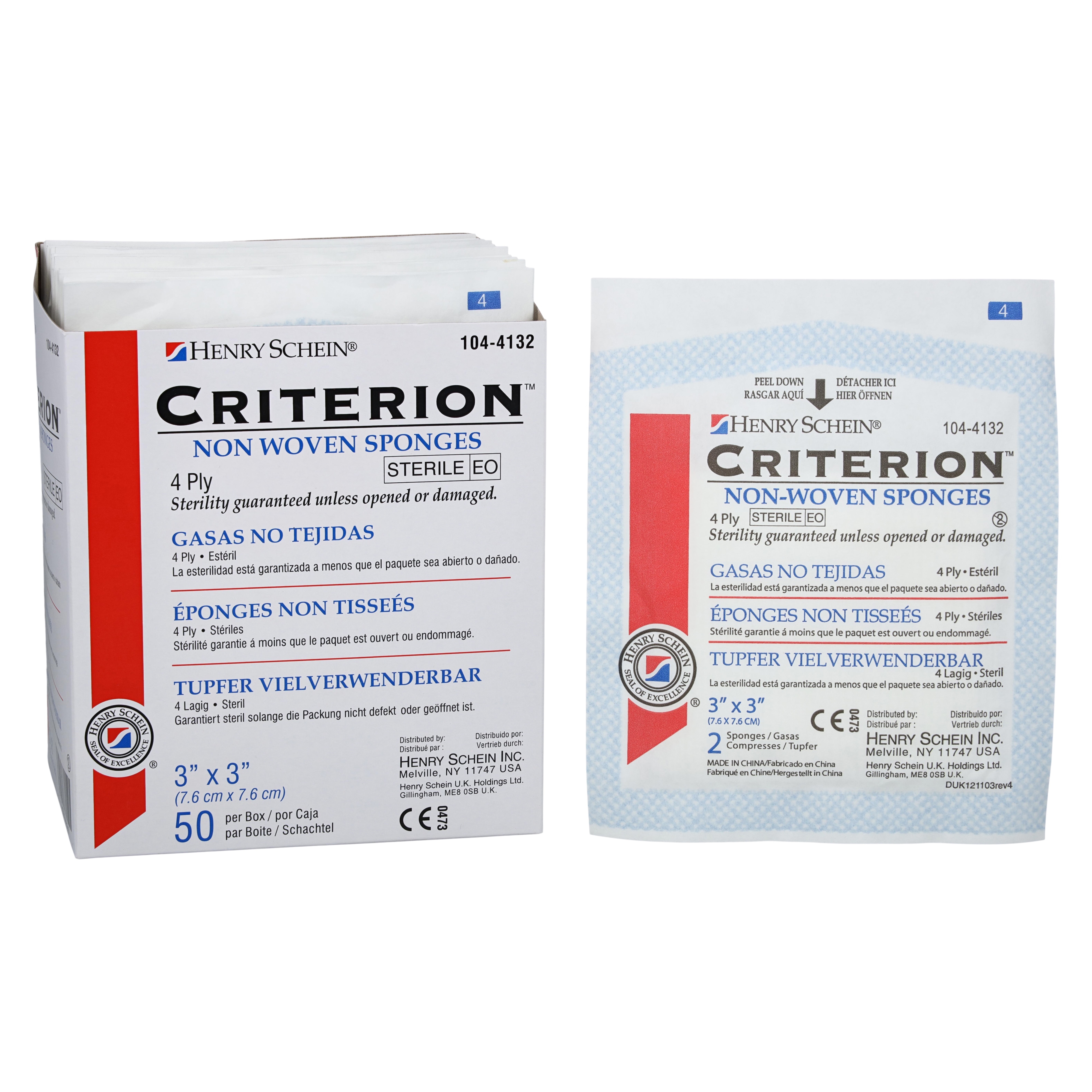 Criterion Rayon/Polyester Blend Non-Woven Sponge 3x3" 4 Ply Sterile Square LF