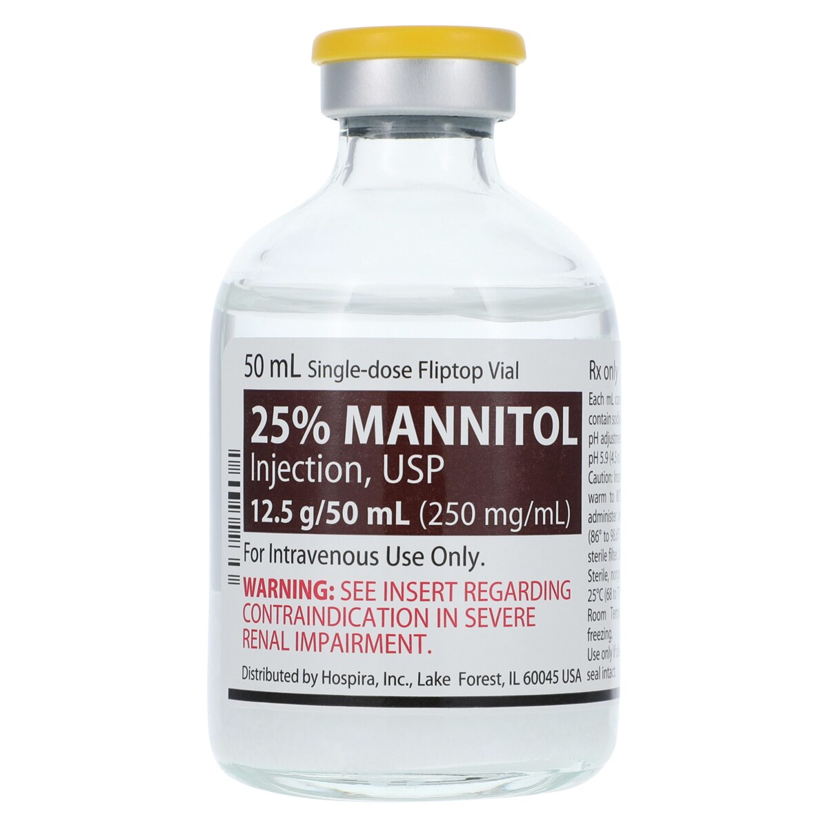 Mannitol Injection 25% 12.5gm/Vl SDV 50mL 25/Package
