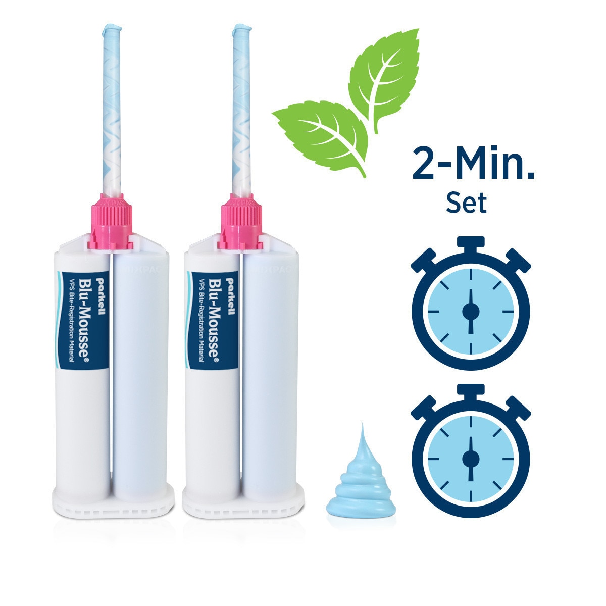 Blu-Mousse Bite Registration Classic Peppermint (120 sec) - 2x 50 ml en 6 mengtips