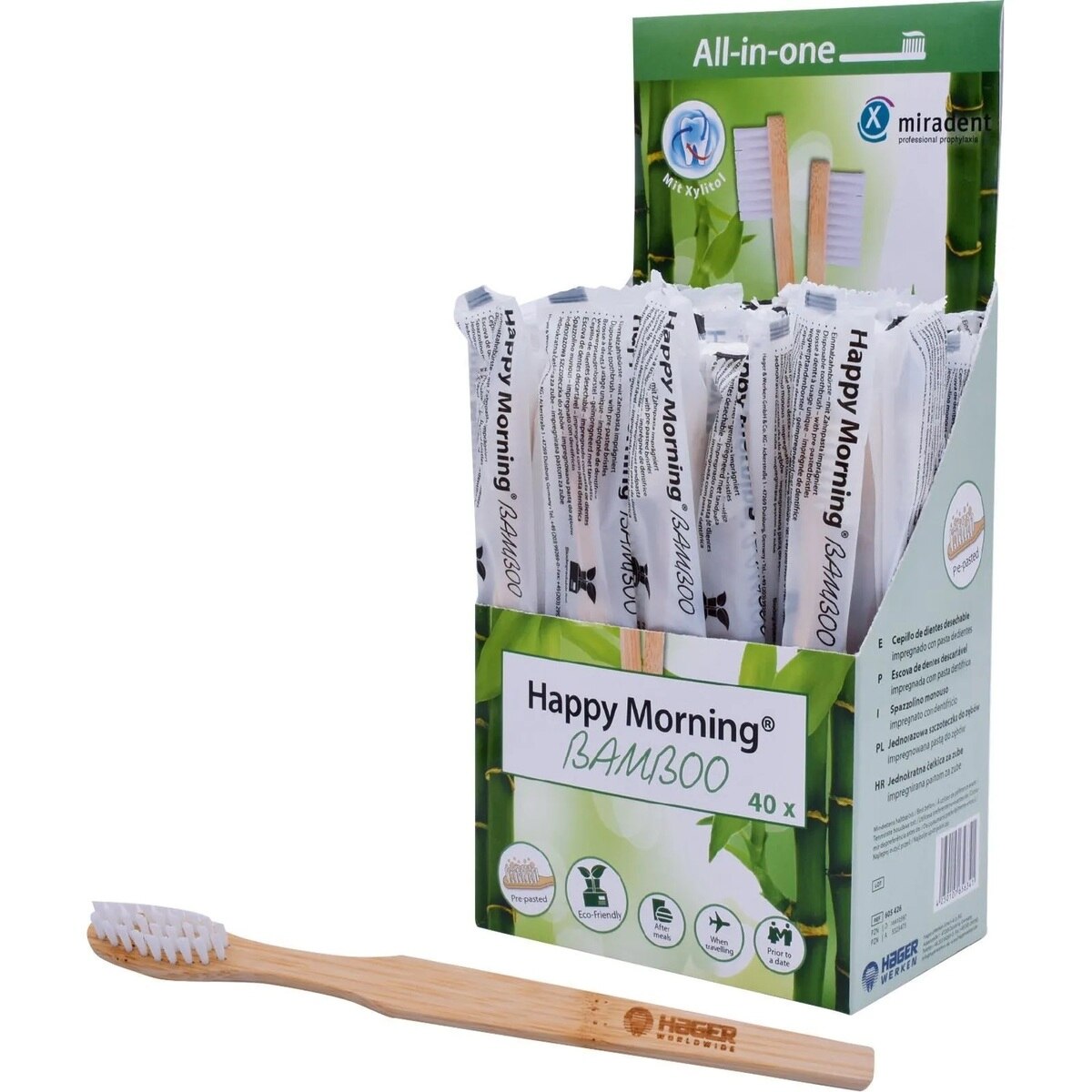 Happy Morning Bamboo tandenborstels - Dispenserverpakking, 40 stuks