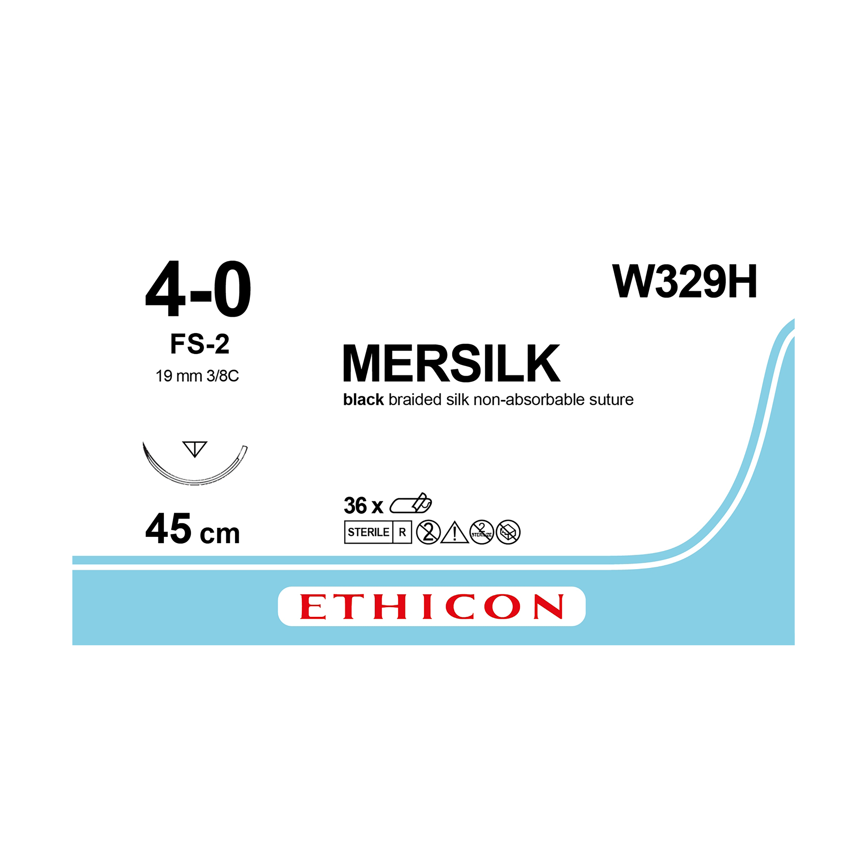 Mersilk Sutures Black Coated 45cm 4-0 3/8 Circle Reverse Cutting FS-2 19mm W329H 36pk