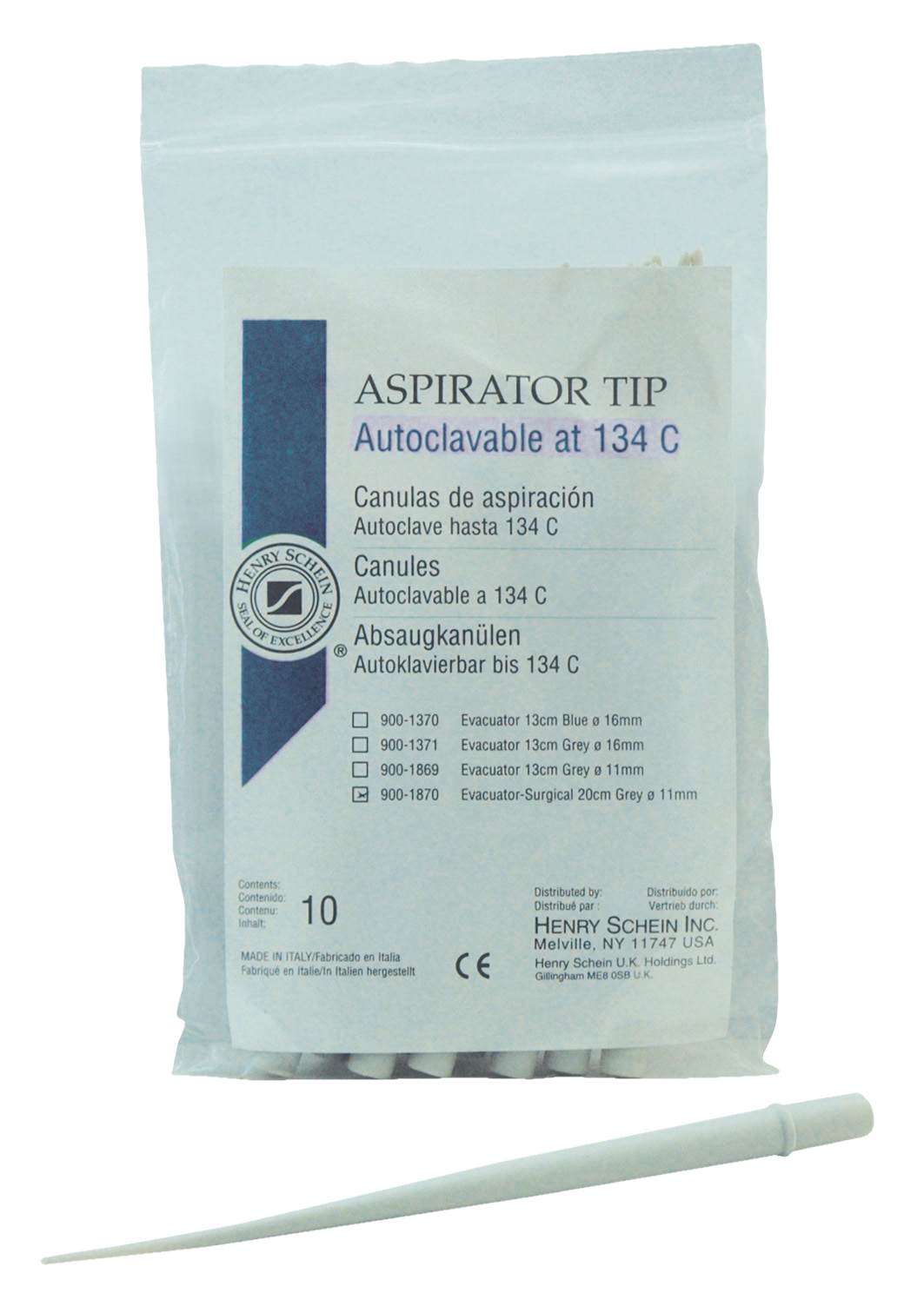 HS Evacuator Surgical Aspirator 11mm x 20cm 10pk