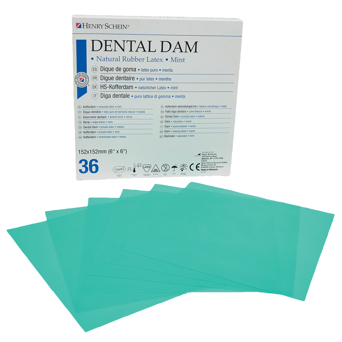 HS Rubber Dam Green Medium 15x15cm 36pk