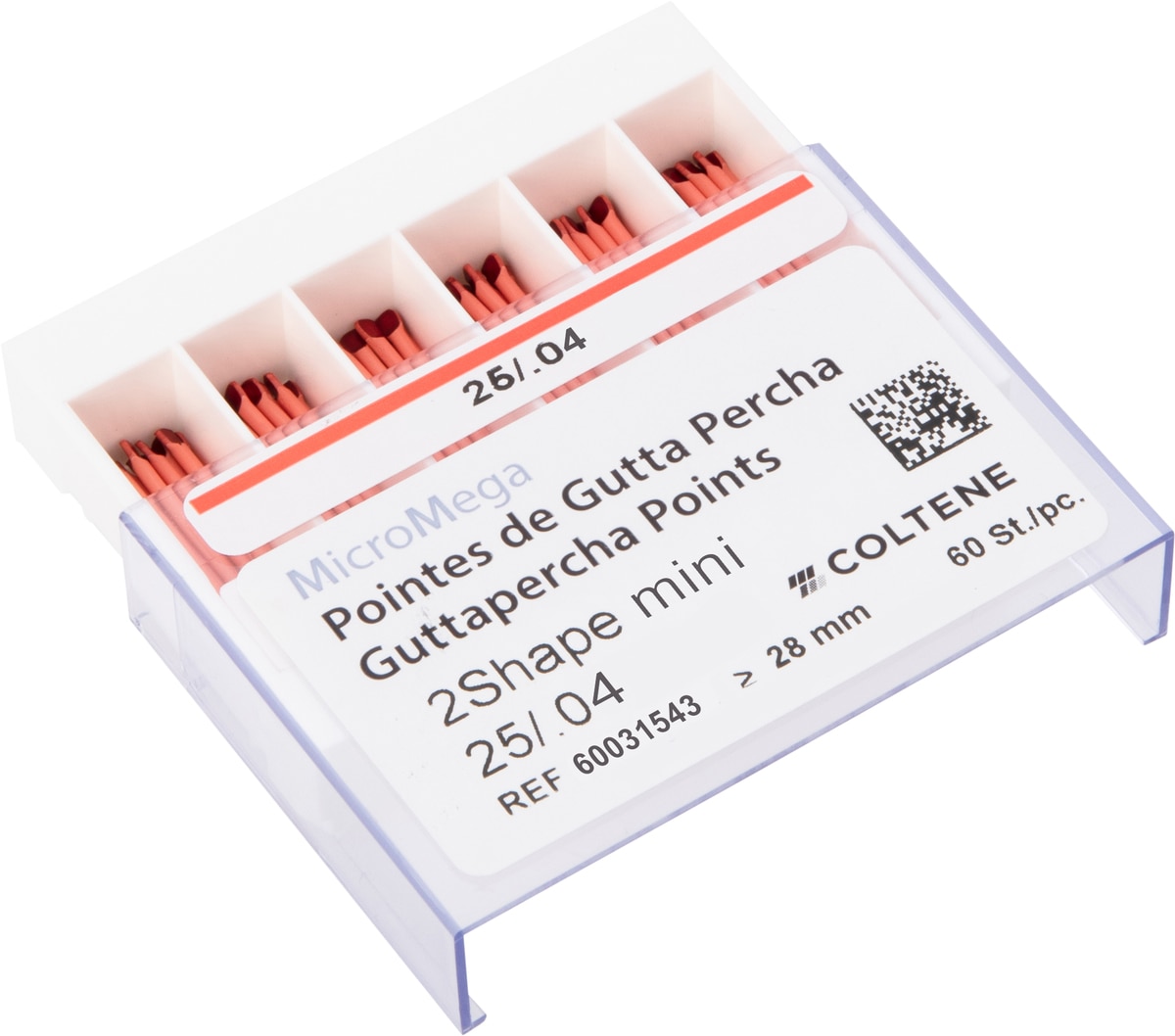 2Shape mini Gutta Percha points - ISO 025, taper .04, 60 stuks