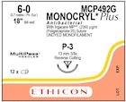 Monocryl Plus Suture 6-0 18" Triclosan/Polyglecaprone 25 Mnflmnt P-3 Undyd 12/Bx