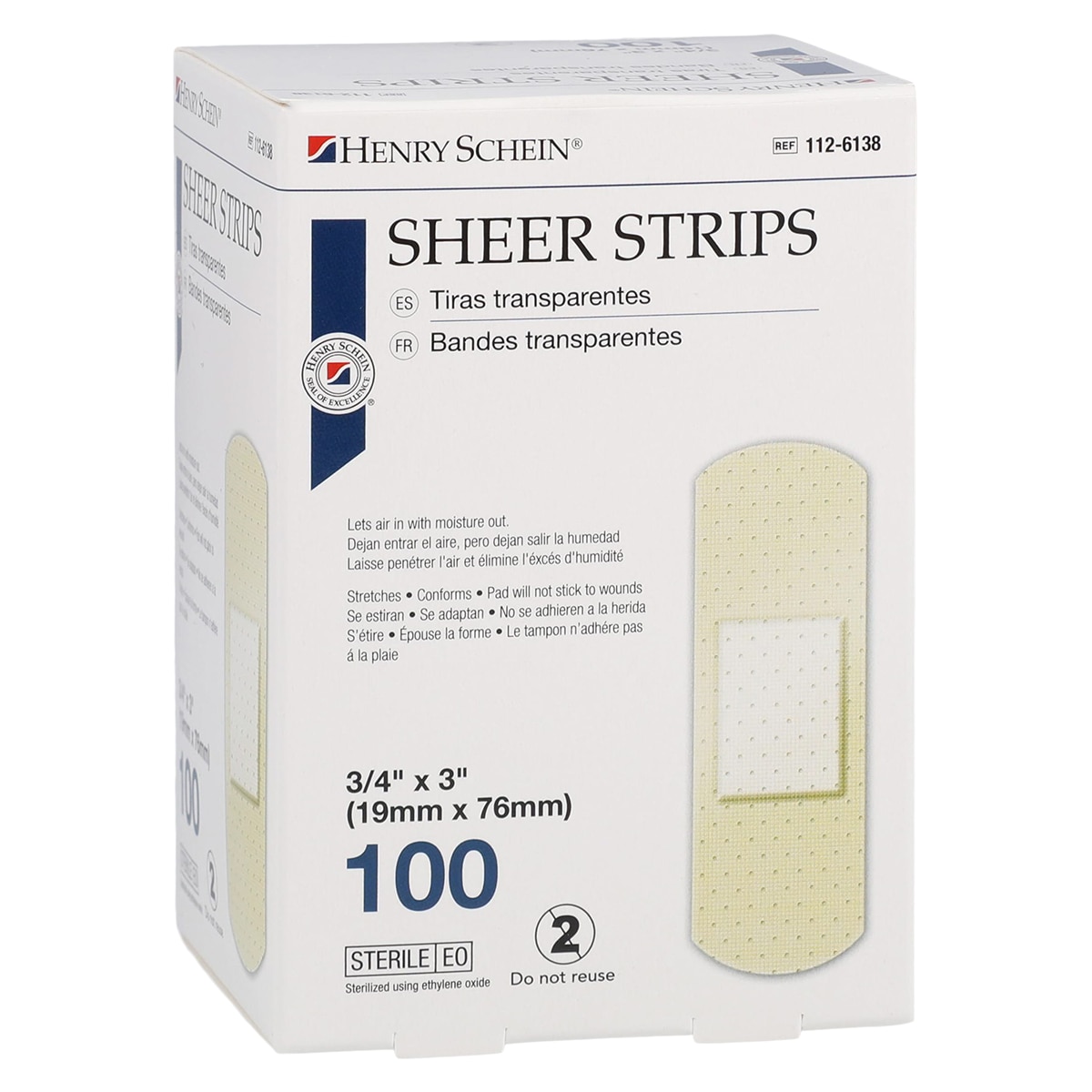 Adhesive Bandage Plastic 3/4x3" Sheer Sterile 100/Bx