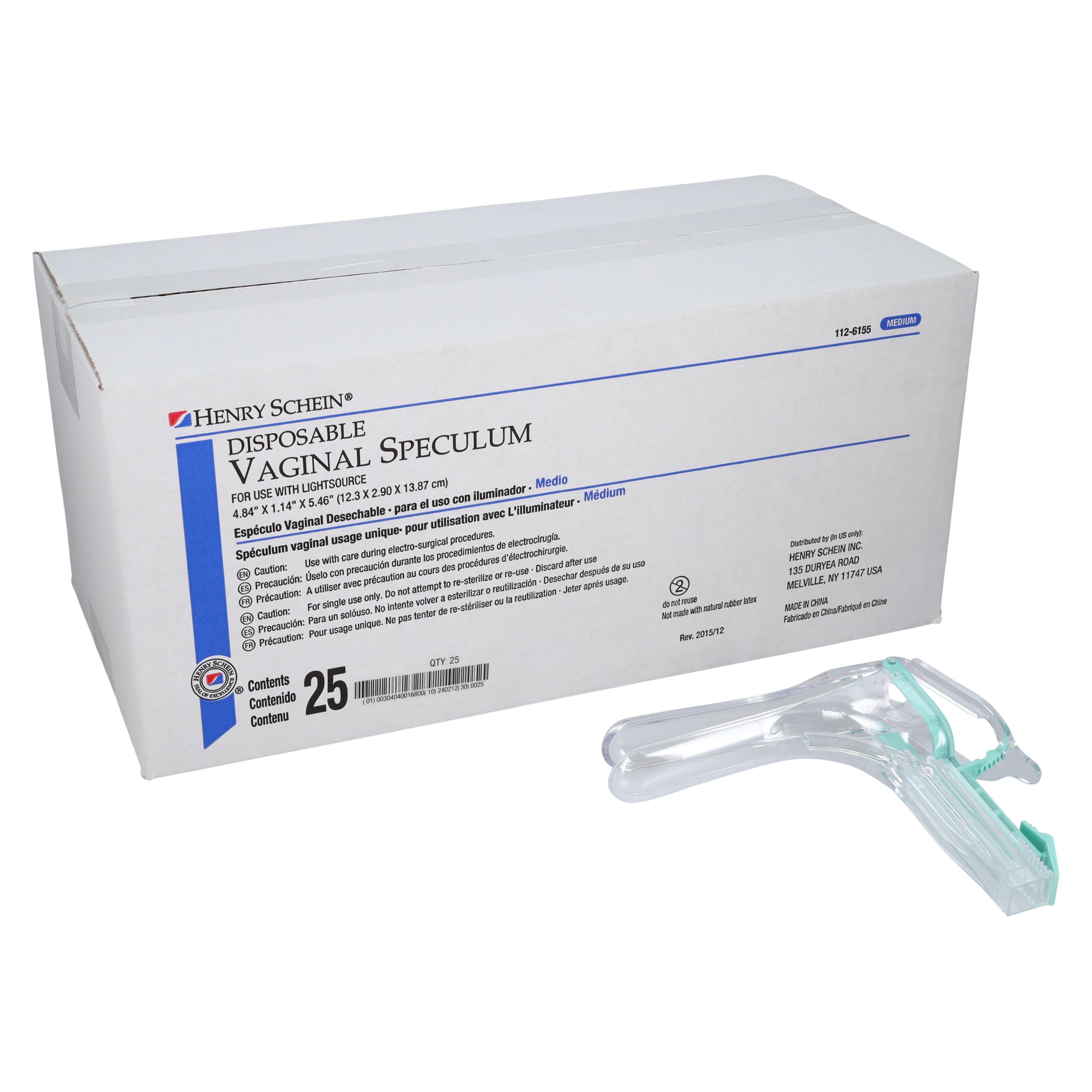 Vaginal Speculum 49.5x107mm +/-2mm Medium 25/Bx