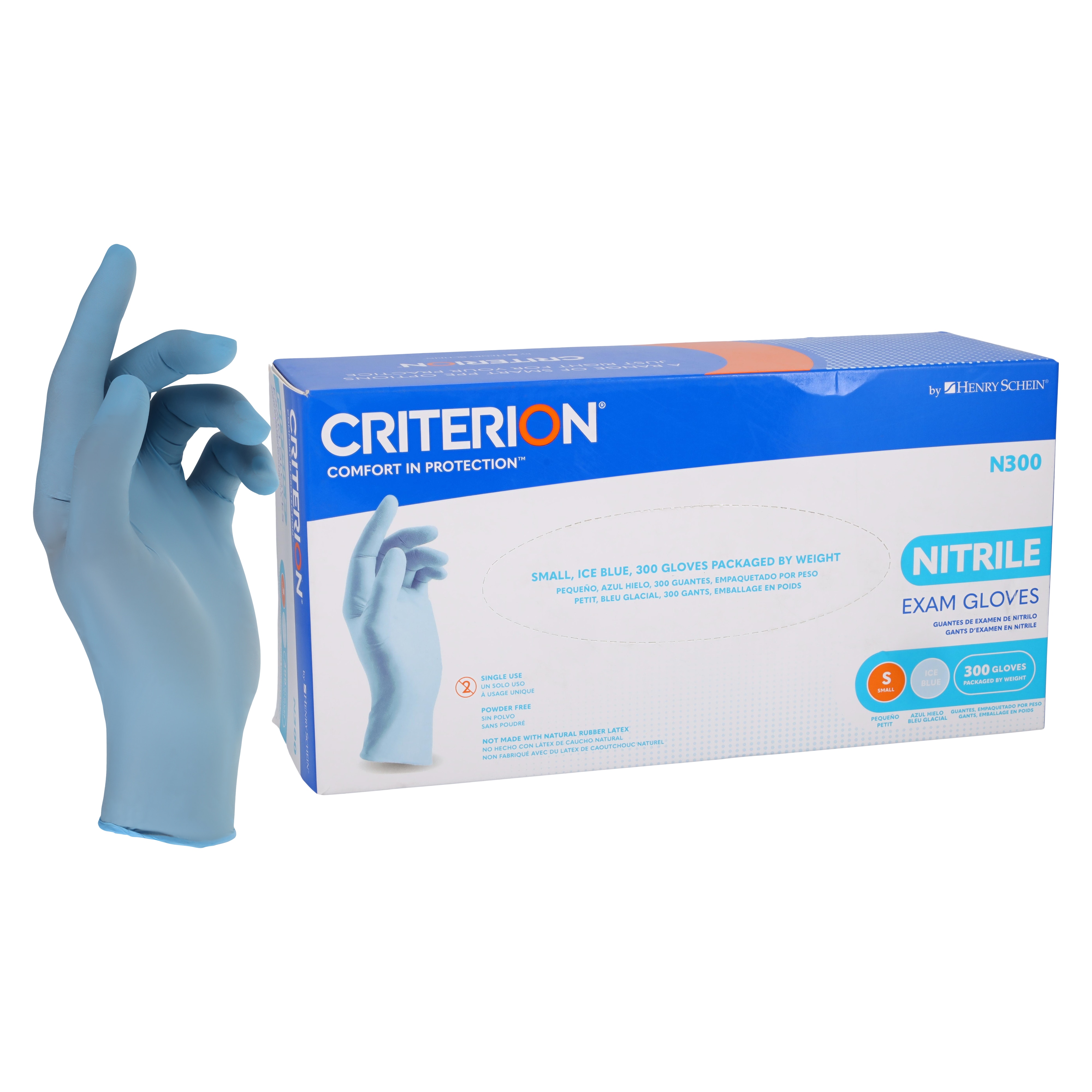 Criterion N300 Nitrile Exam Gloves Small Ice Blue Non-Sterile 300/Bx