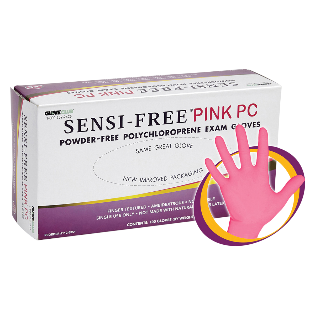 Sensi-Free Pink PC Exam Gloves X-Small Pink Non-Sterile