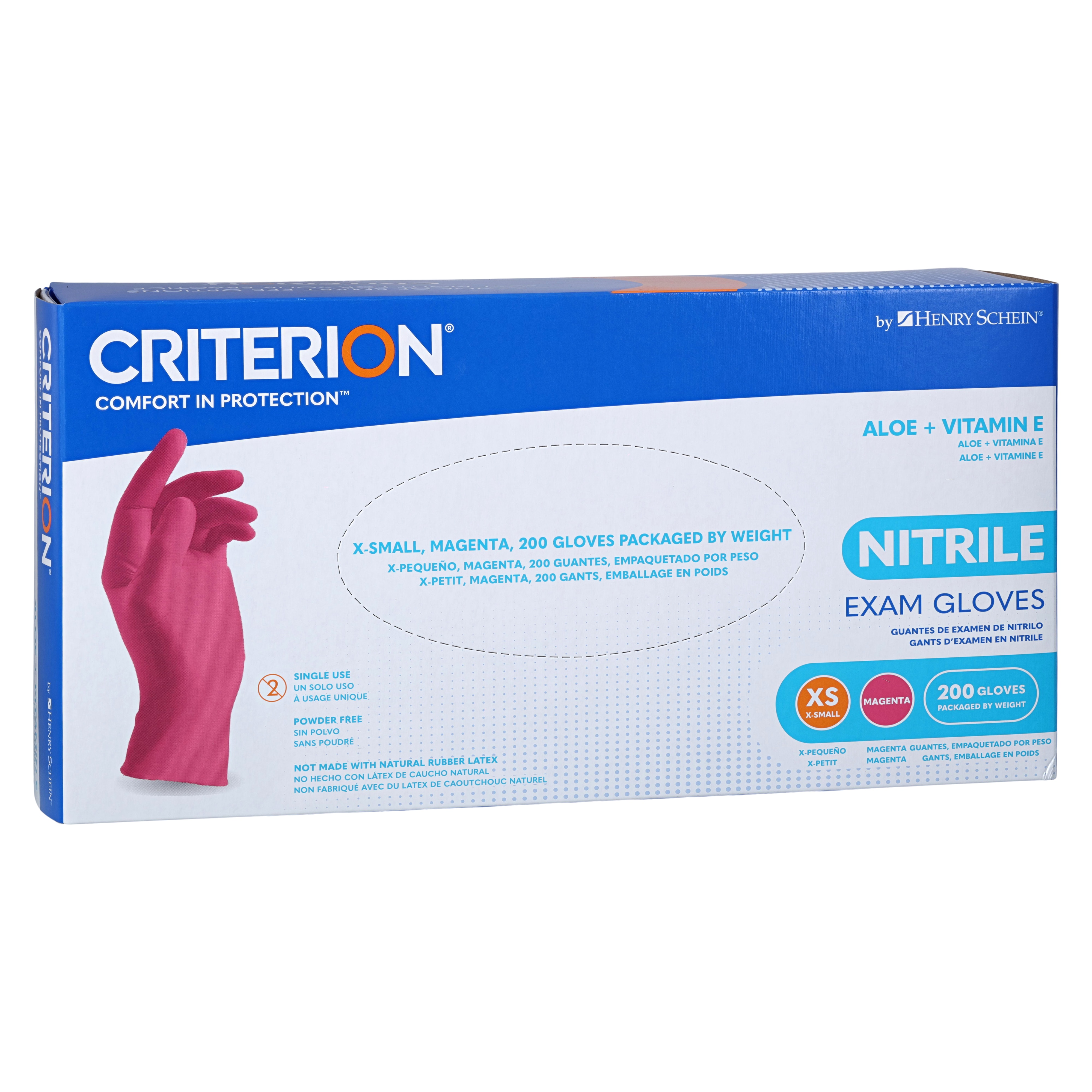 Criterion Aloe + Vitamin E Nitrile Exam Gloves X-Small Magenta Pink Non-Sterile