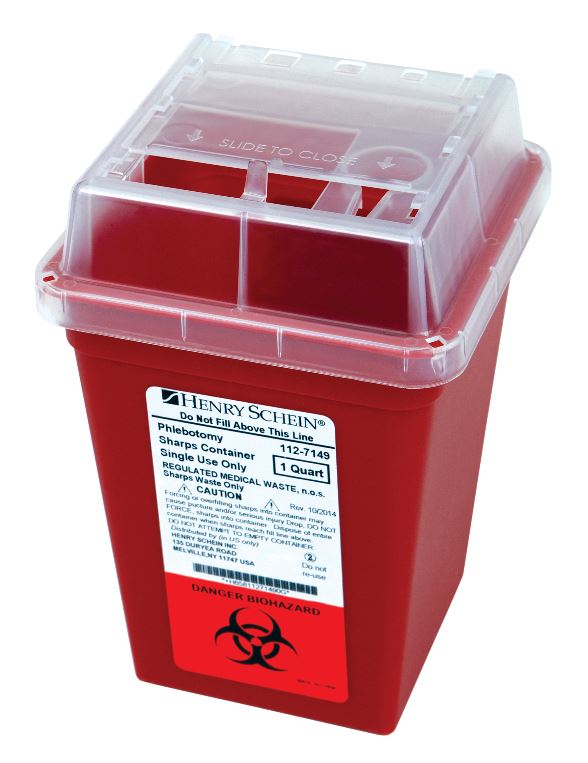Sharps Container 1qt Red 4-1/2x4-1/2x6-3/5" Sliding Lid Polypropylene Ea