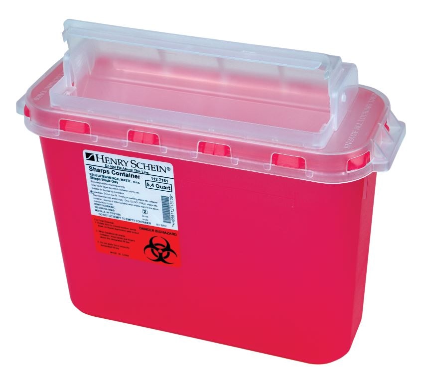 Sharps Container 5.4qt Red 12.1x4.7x10" Counterbalanced Side Entry PP Ea