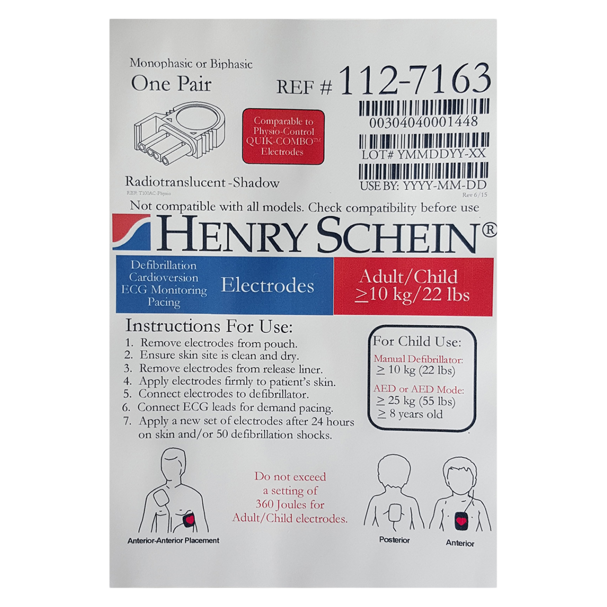 Physio T100AC Defibrillator Pad Adult New Ea