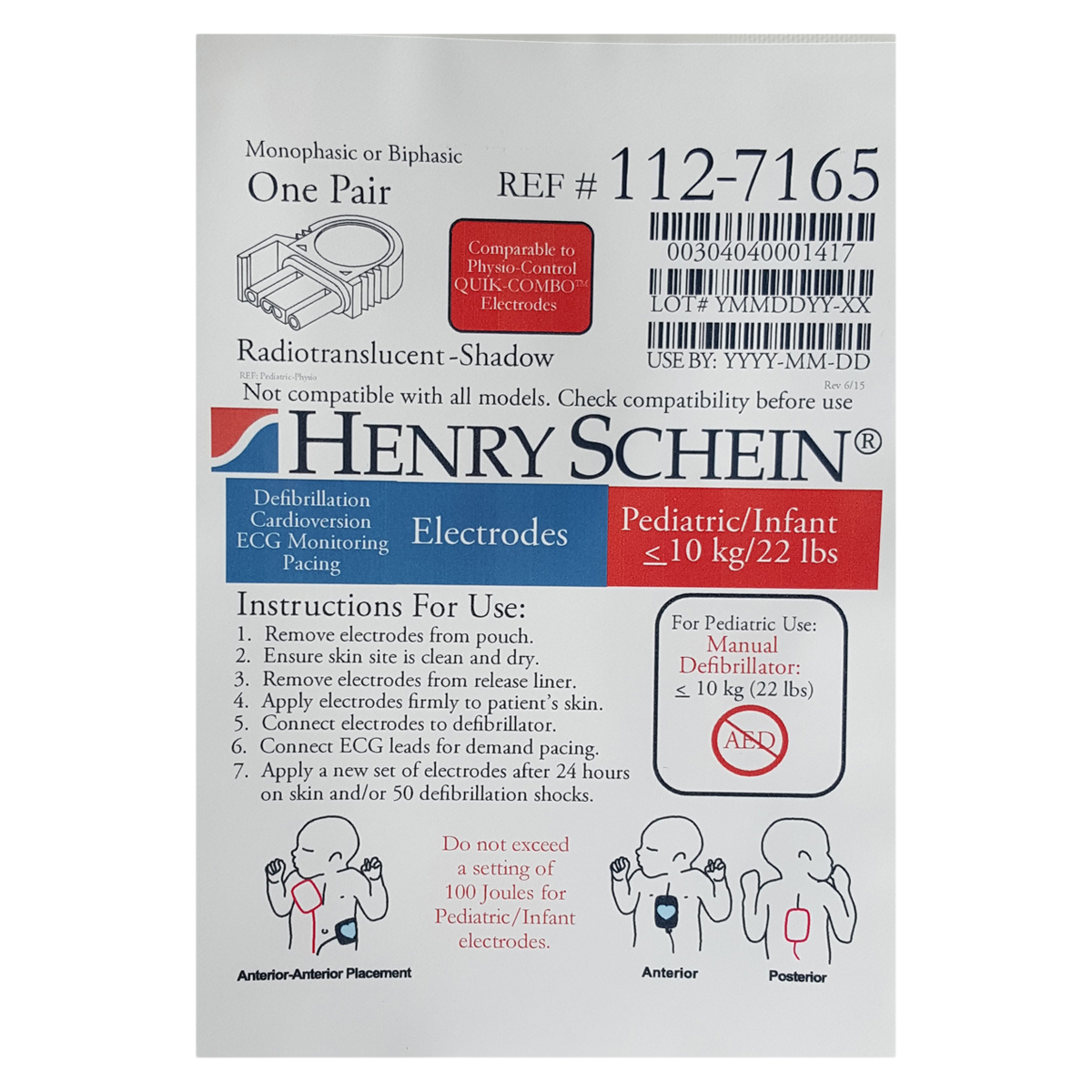 Physio Defibrillator Pad Pediatric New Ea