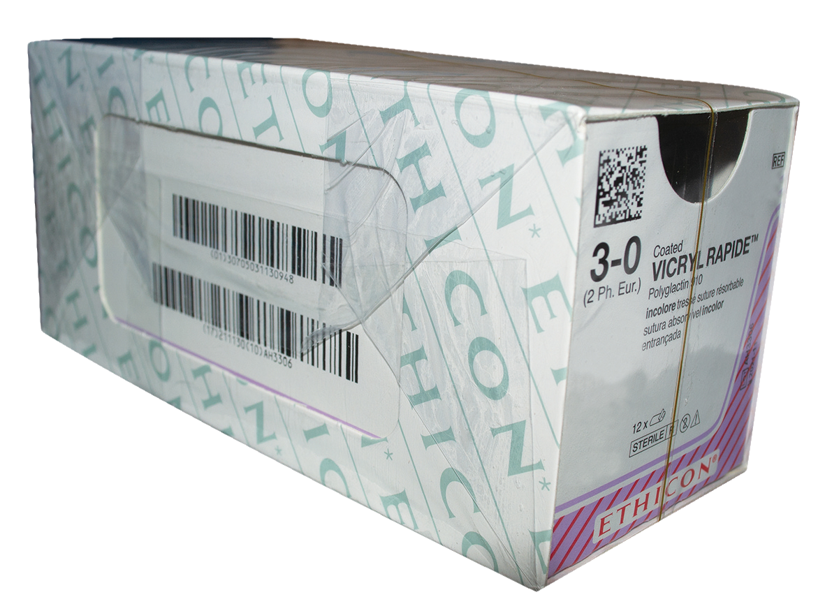 Vicryl Rapide Sutures Undyed Caoted 75cm 3-0 3/8 Circle Reverse Cutting FS 26mm W9940 12pk