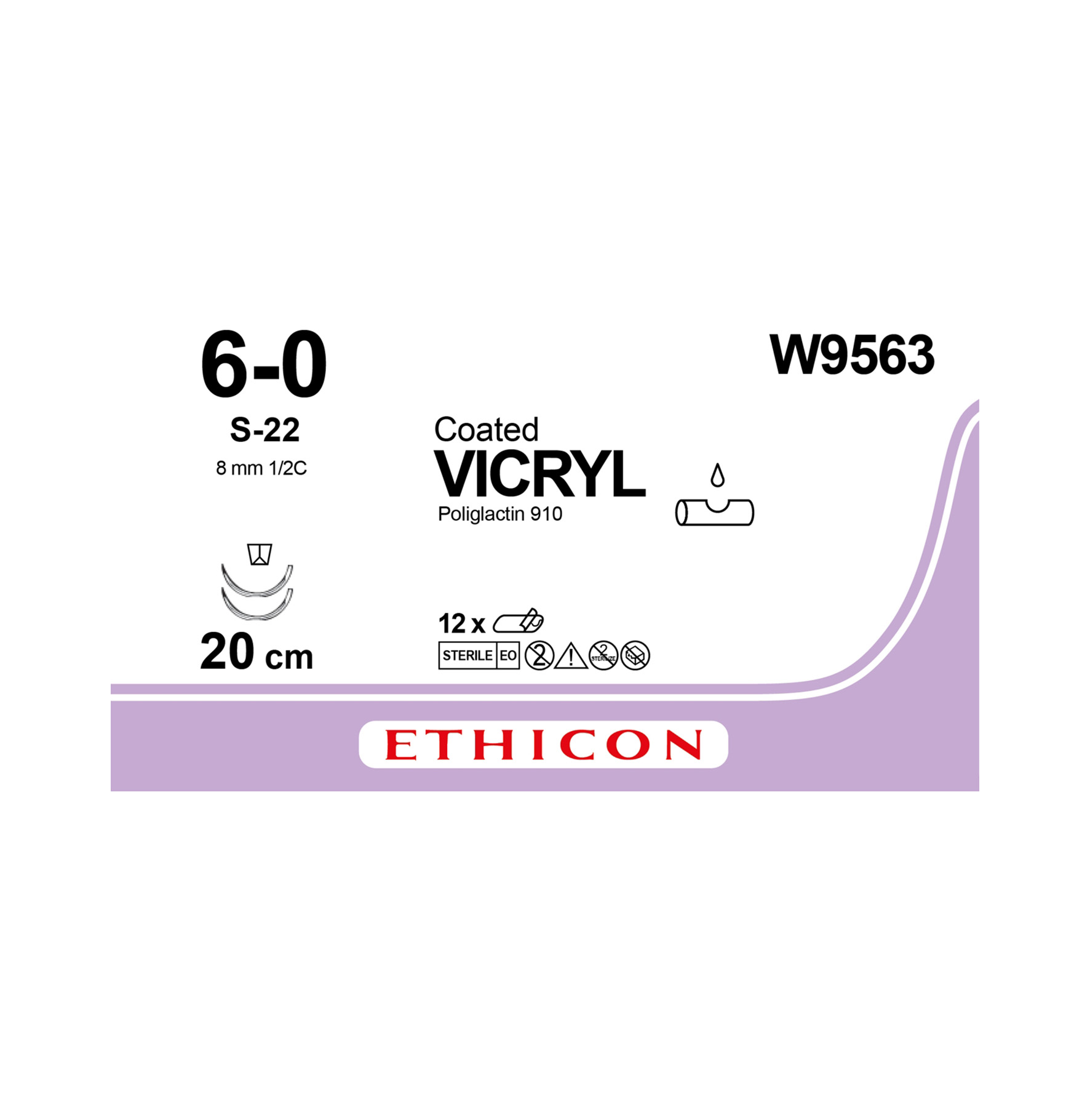 Vicryl Sutures Violet Coated 20cm 60 12 Circle Spatula Double S22 6mm W9563 12pk