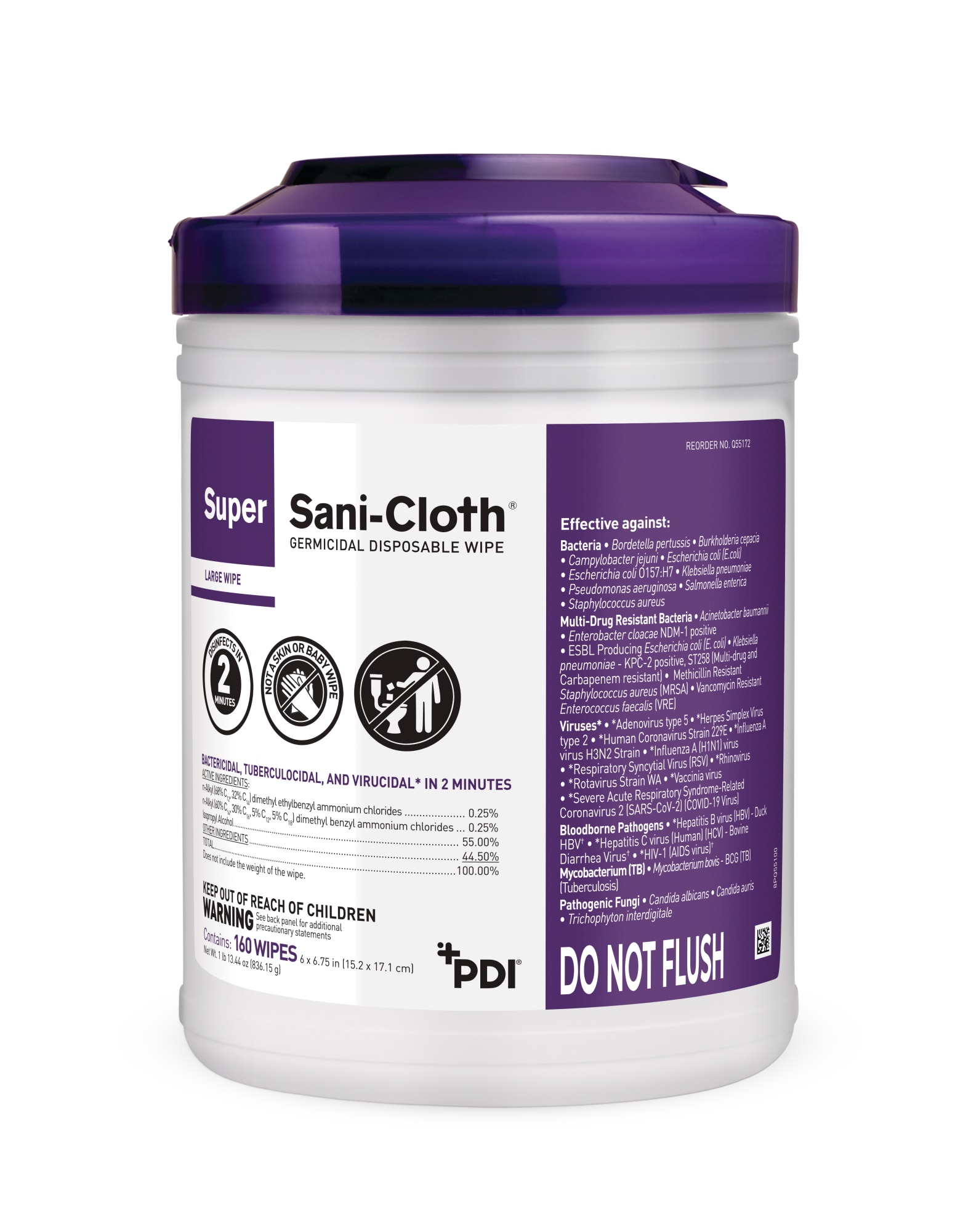 Super Sani-Cloth Germicidal Wipes Large Canister 160/Cn