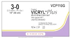 Coated Vicryl Plus Suture 3-0 18" Triclosan/Polyglactin 910 Braid Undyed 12/Bx