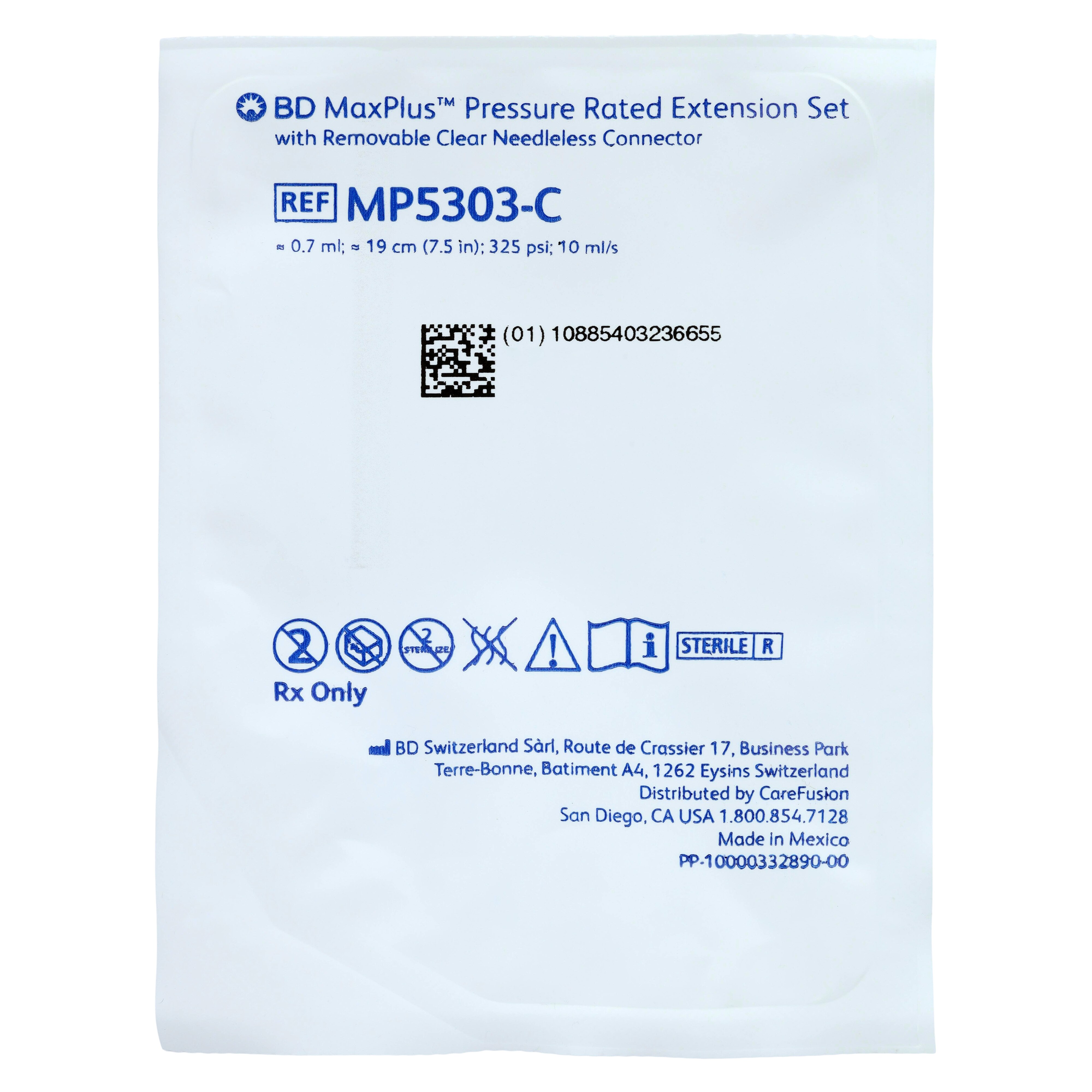 MaxPlus IV Extension Set Needleless 7" Spin Male Luer Lock 50/Ca