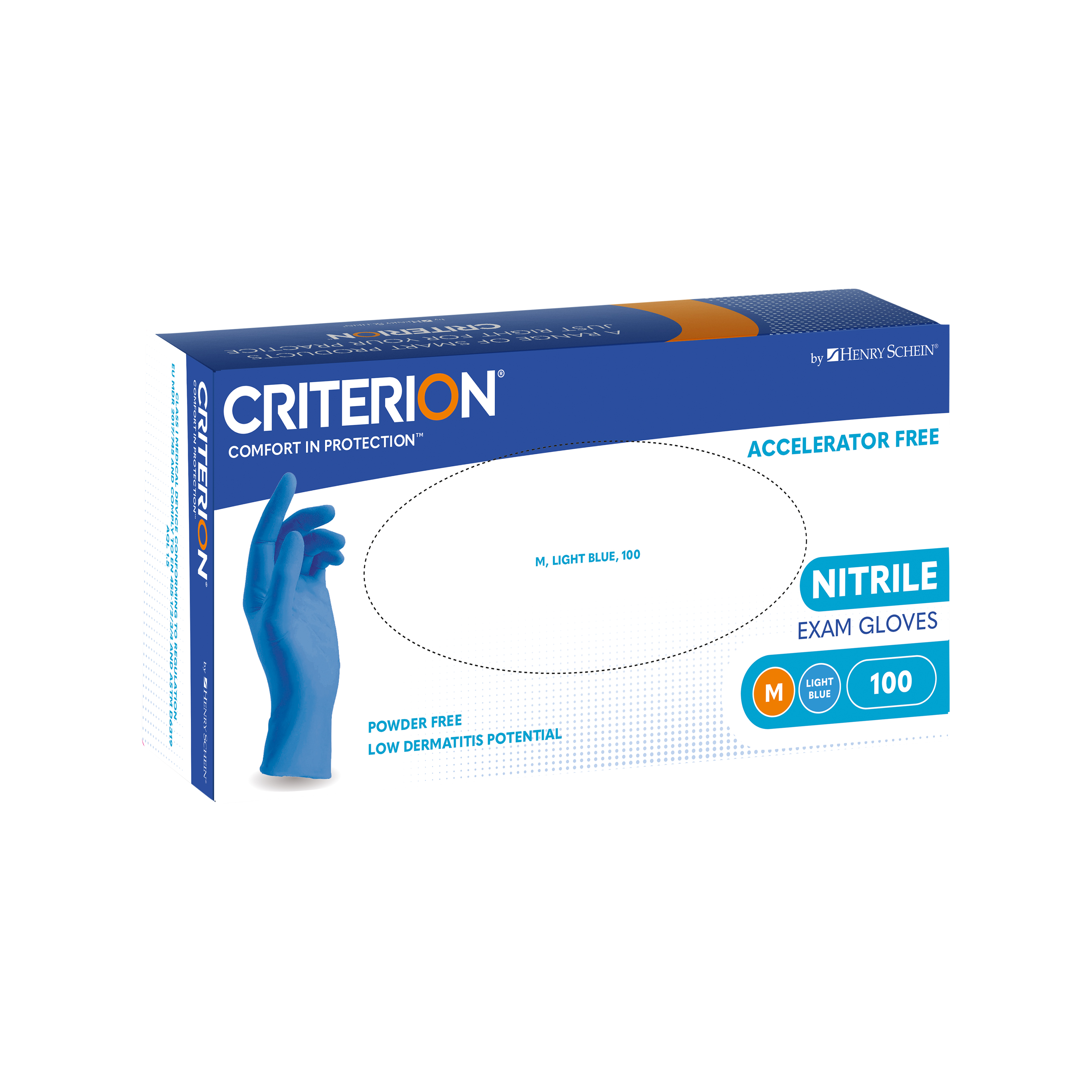 Criterion Gloves Nitrile Accelerator-Free Powder-Free Blue Medium 100pk