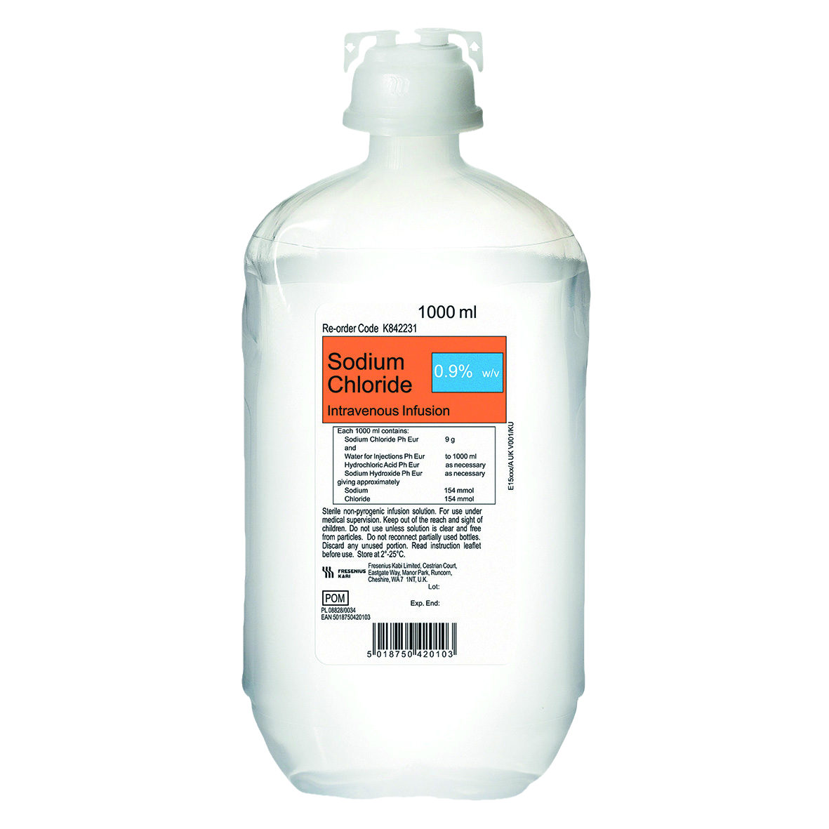 Sodium Chloride Saline 0.9% IV Infusion Kabipac 1L