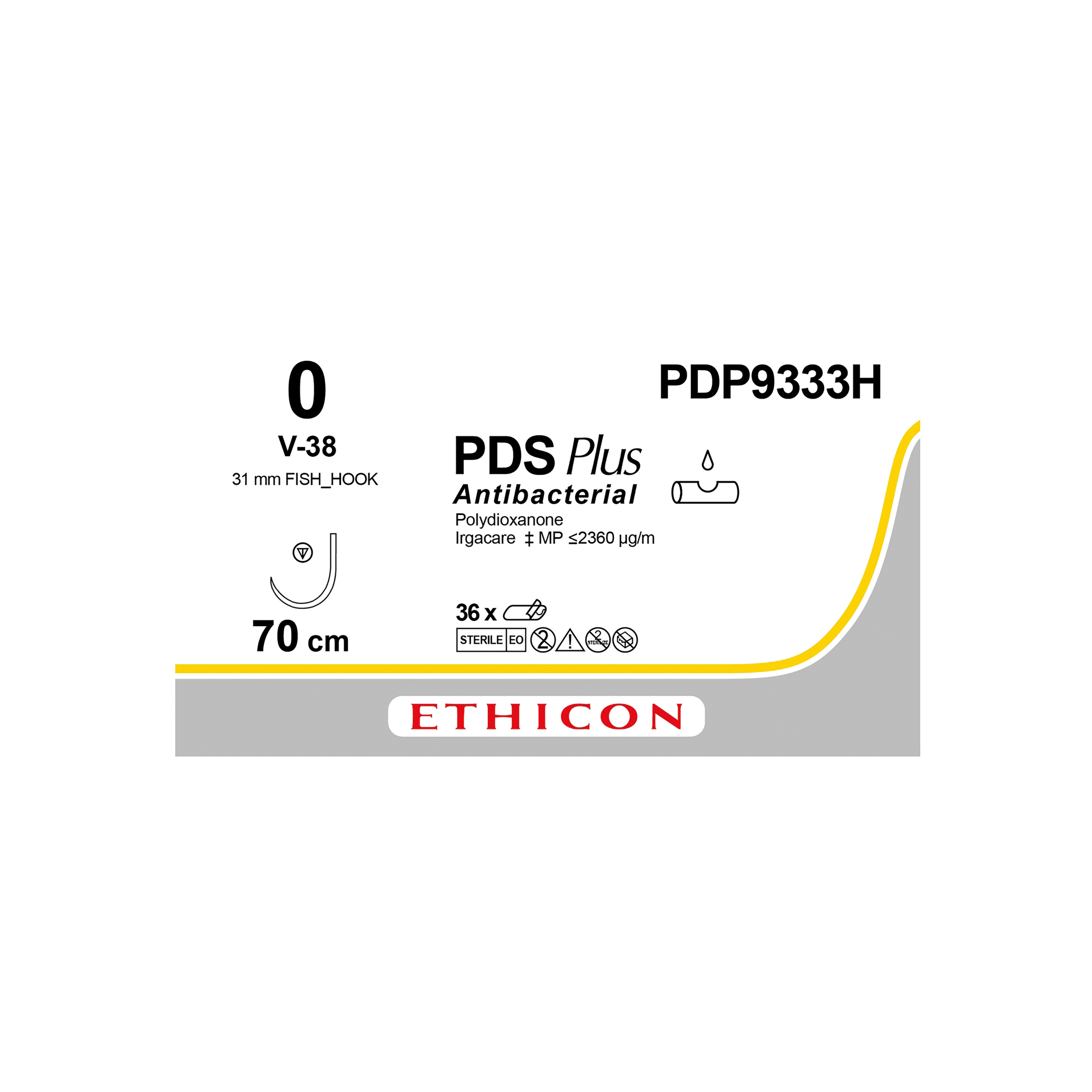 PDS Plus Sutures Violet Uncoated 70cm 0 12 Circle Fish Hook V38 31mm PDP9333H 36pk
