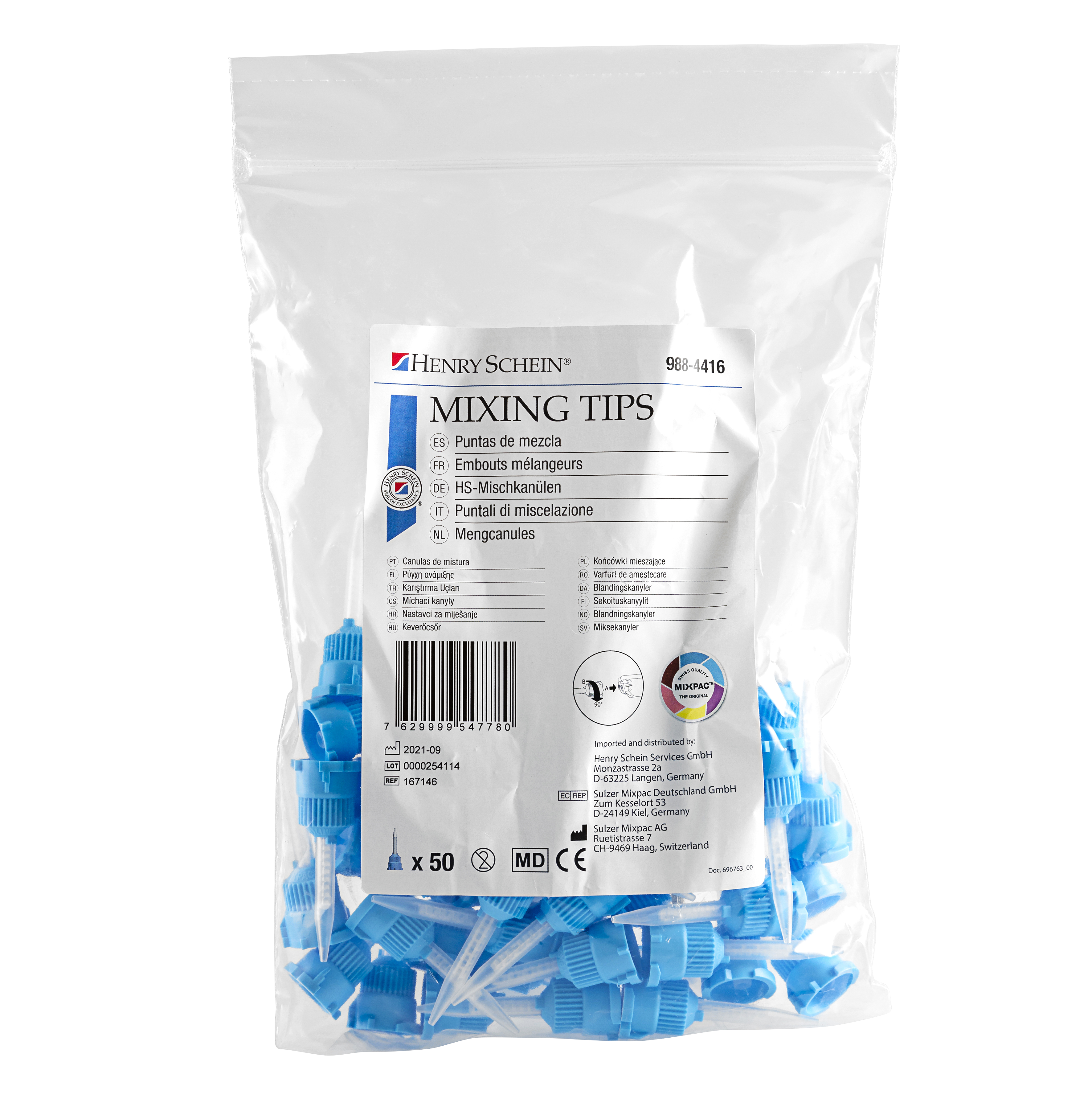 HS T-Mixer Tips 1:1 Light Blue S50 50pk