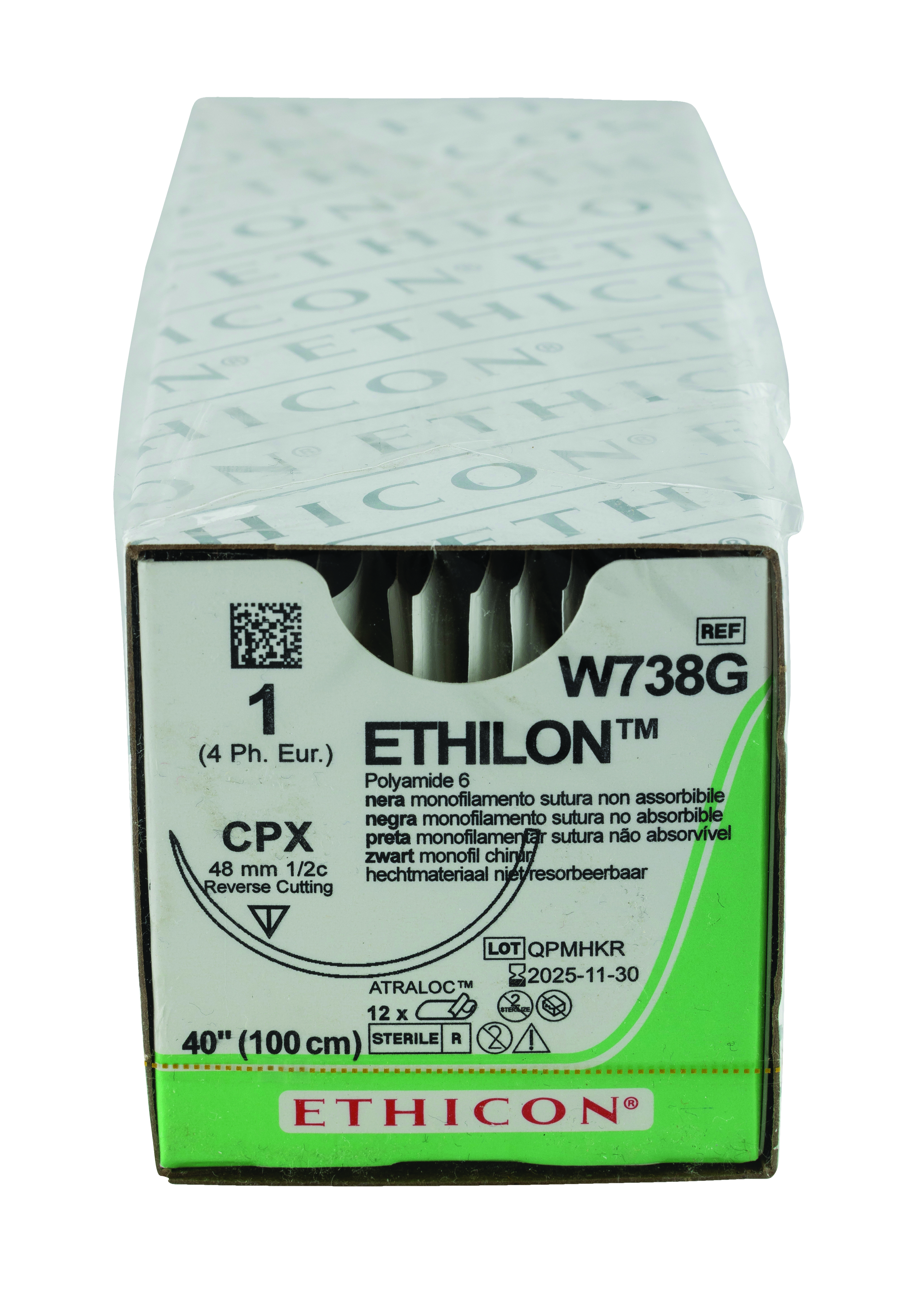 ETHILON Sutures Black Uncoated 100cm 10 12 Circle Reverse Cutting CPX 48mm W738G 12pk