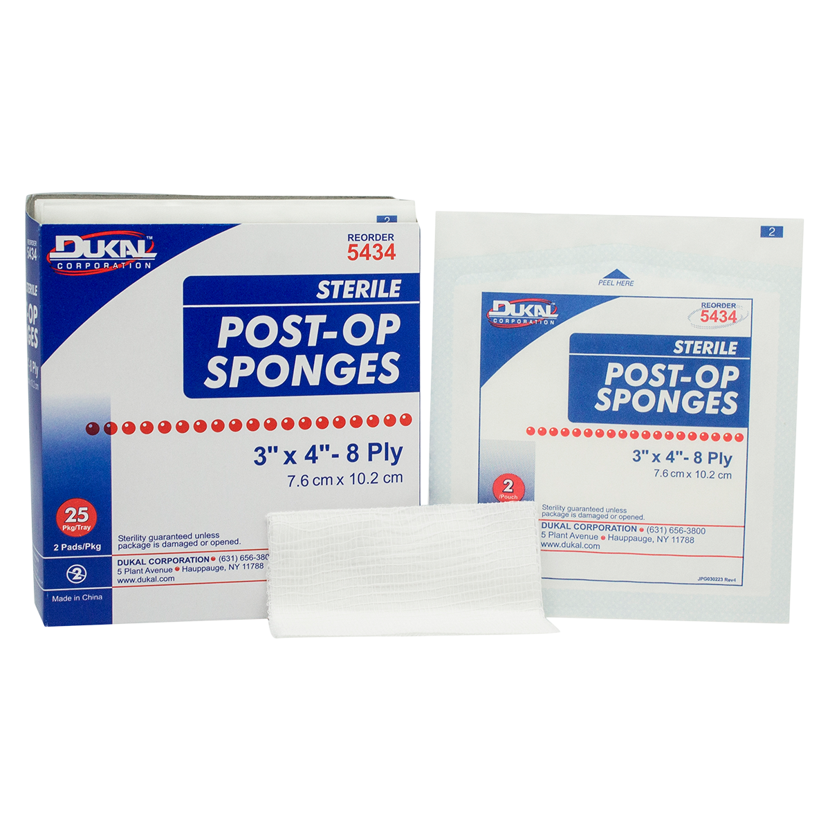 Woven Gauze Post-Op Sponge 3x4" 8 Ply Sterile Cellulose LF
