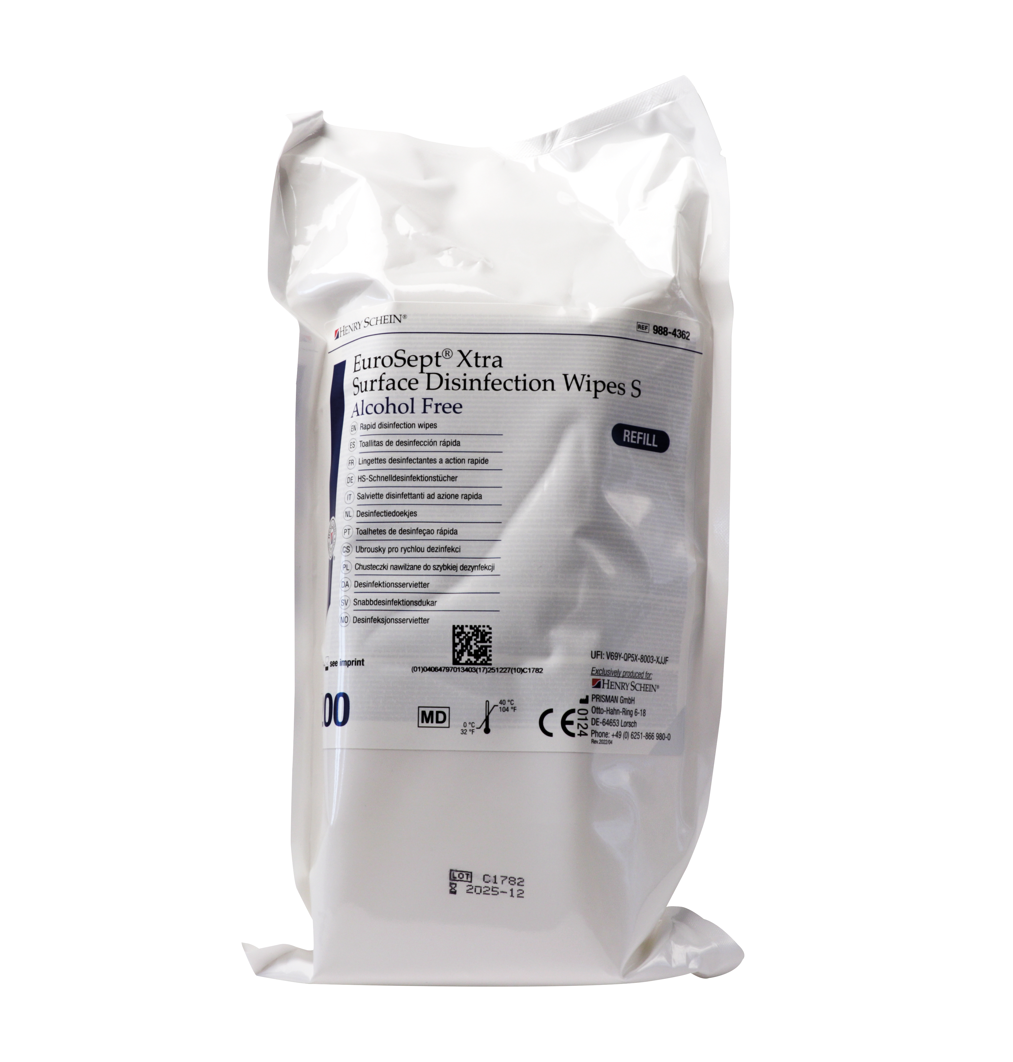 HS EuroSept Xtra Wipes Alcohol-Free 20x22cm Refill 200pk