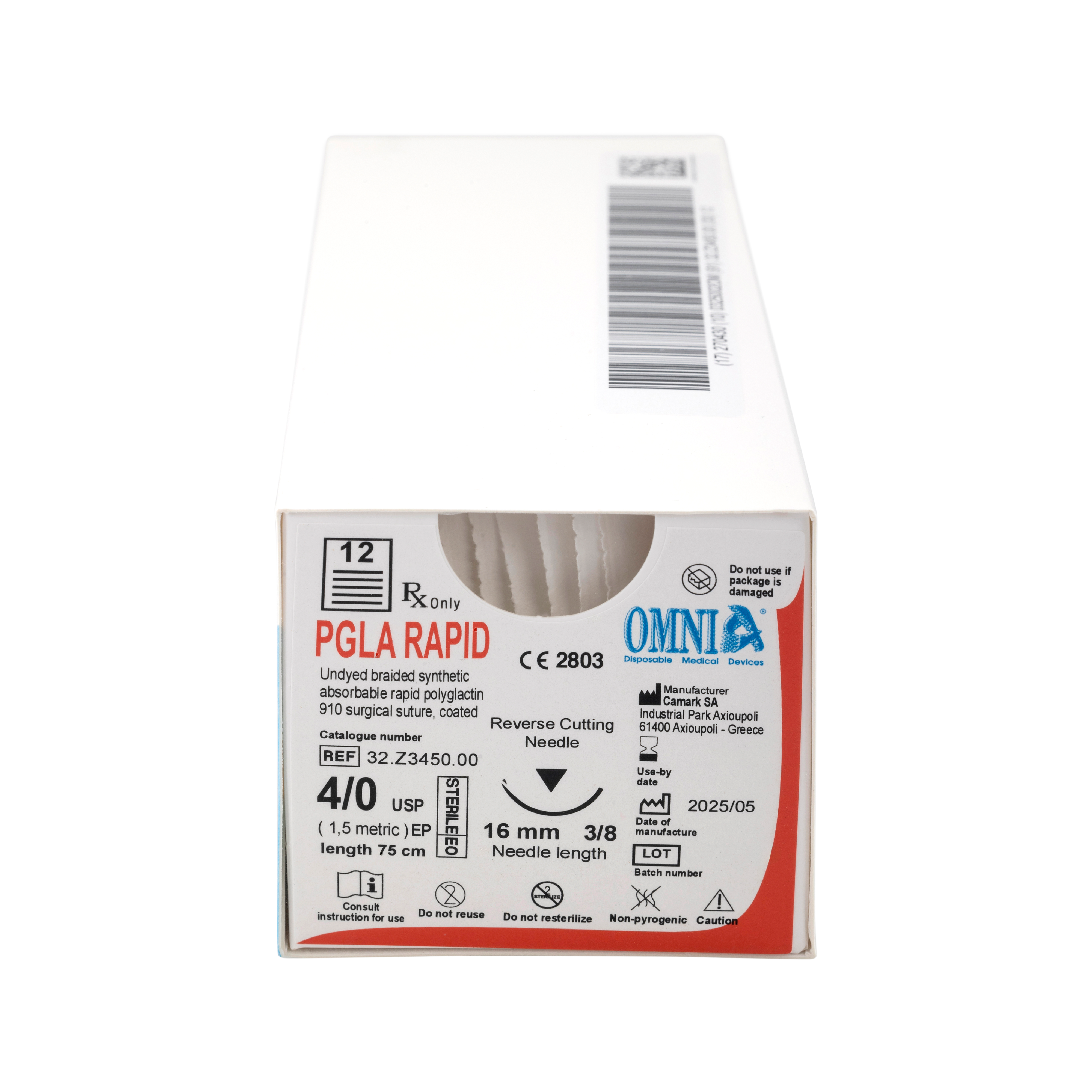 PGLA Rapid Suture 75cm 4-0 16mm 3/8 Circle 12pk