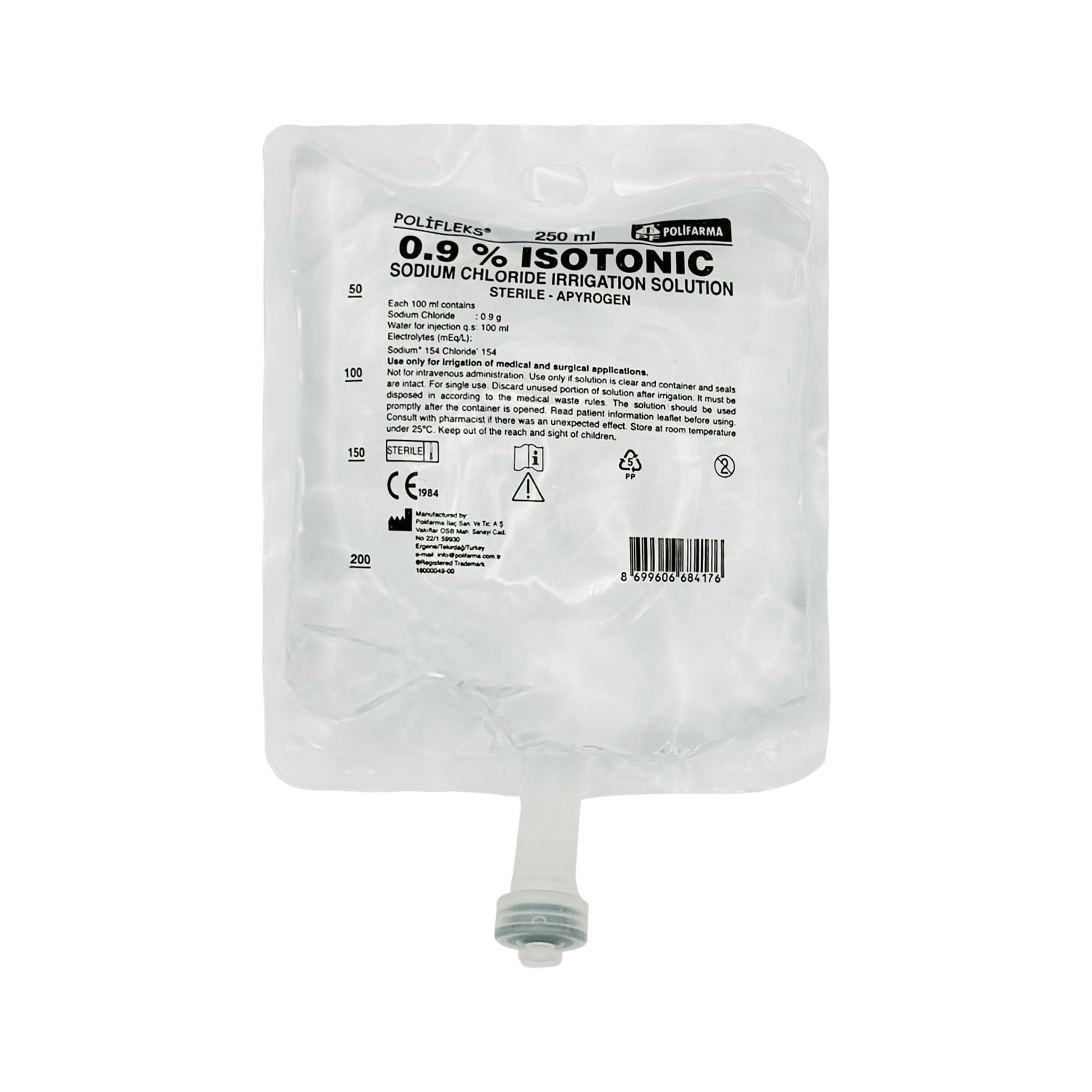Saline Sodium Chloride 0.9% Water Pouch 250ml