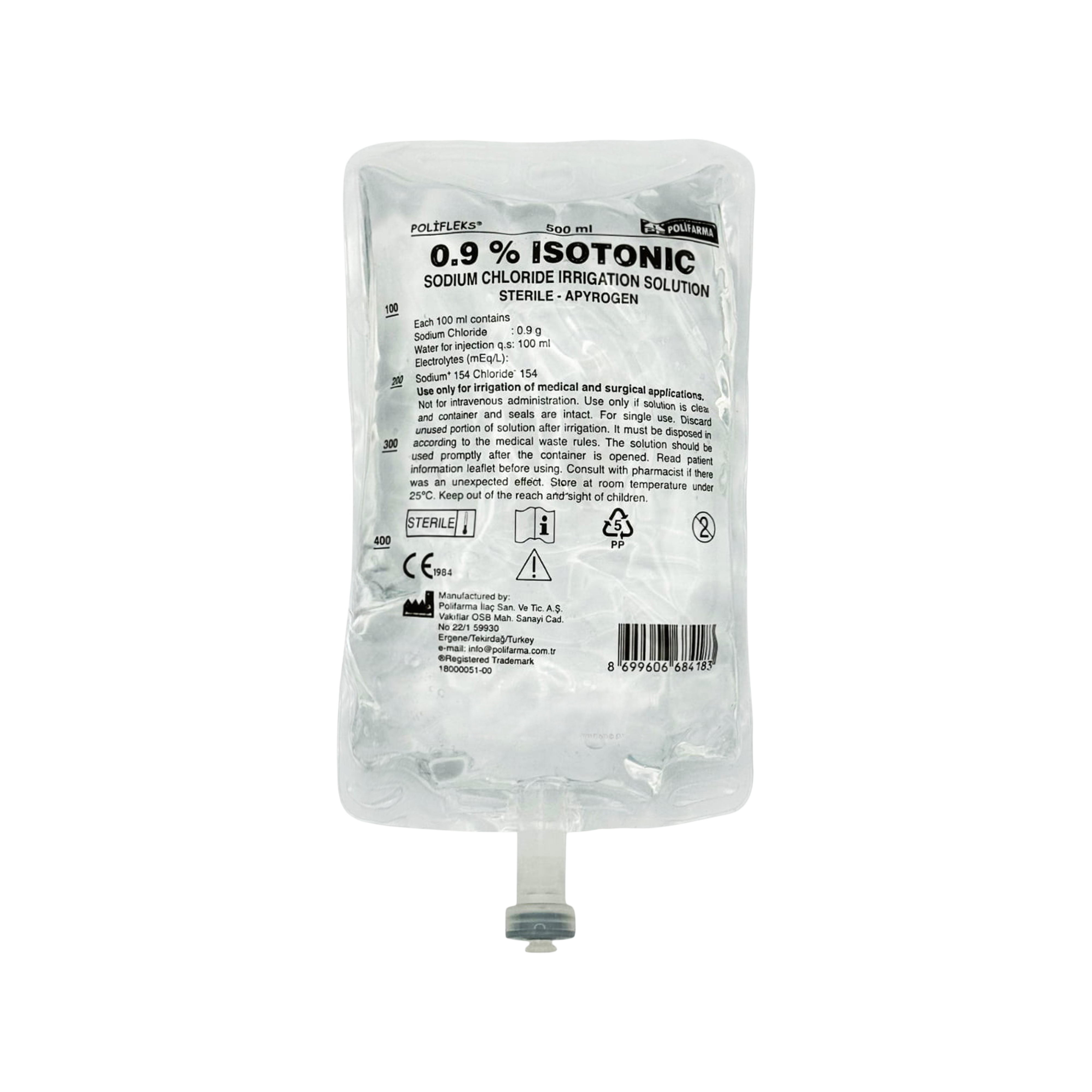 Saline Sodium Chloride 0.9% Water Pouch 500ml