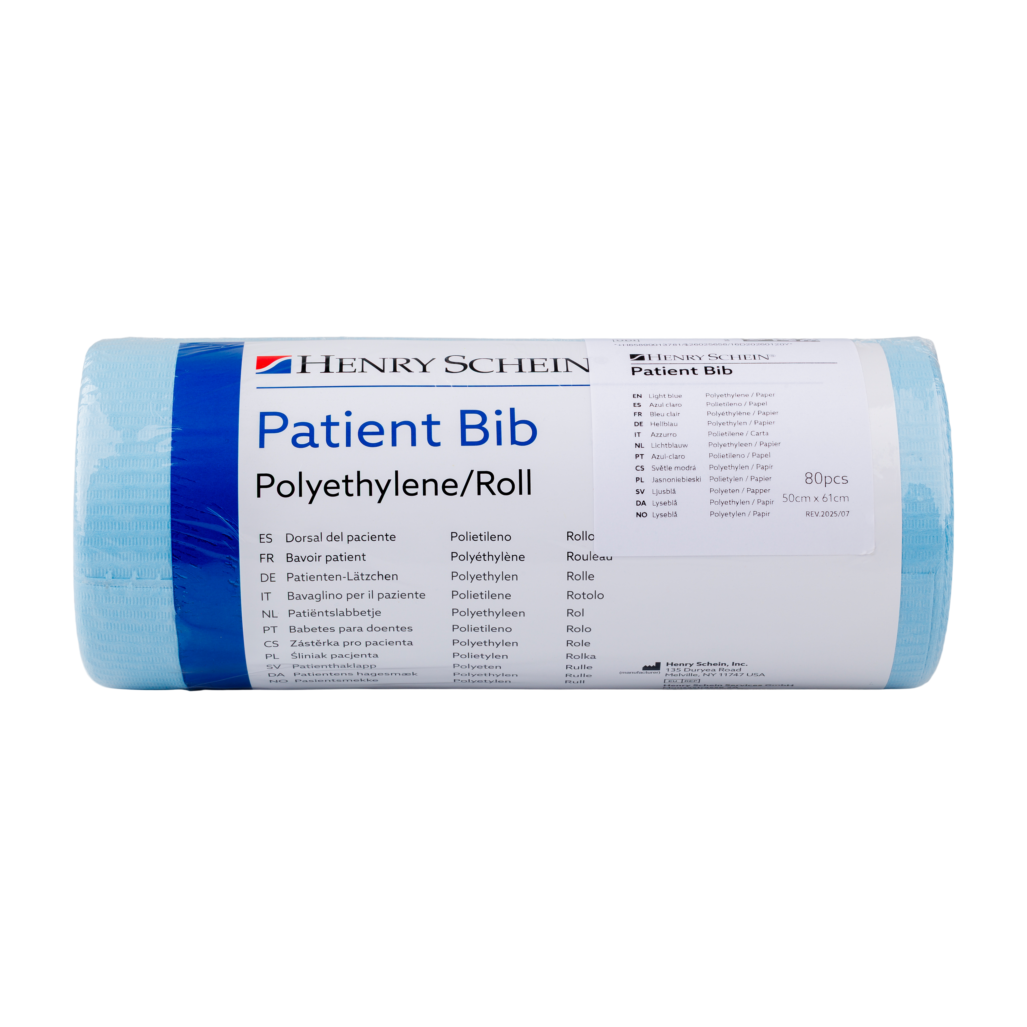 HS Patient Apron PE/Paper Blue 50 x 61cm Roll 80pk