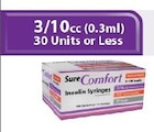 SureComfort Insulin Syringe/Needle 31gx5/16" 0.3cc Cnvntnl No Dead Spc 500/Ca
