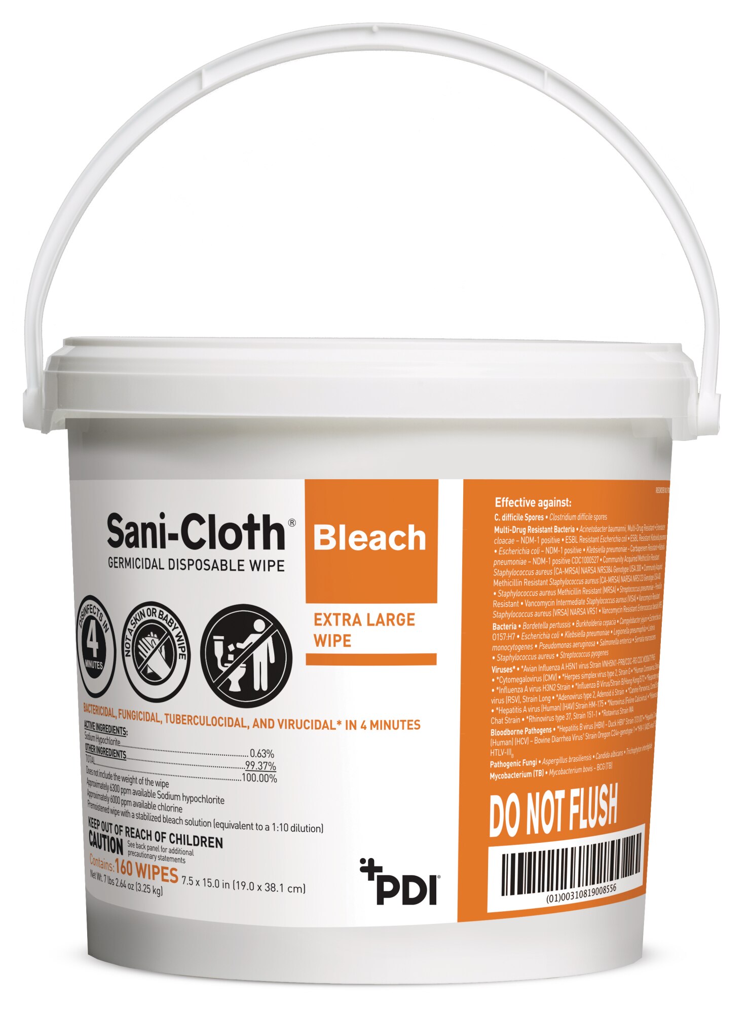 Sani-Cloth Bleach Surface Wipe Wipes X-Large Pail 2/Ca
