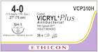 Coated Vicryl Plus Suture 4-0 27" Triclosan/Polyglactin 910 Braid SH-1 Vio 36/Bx