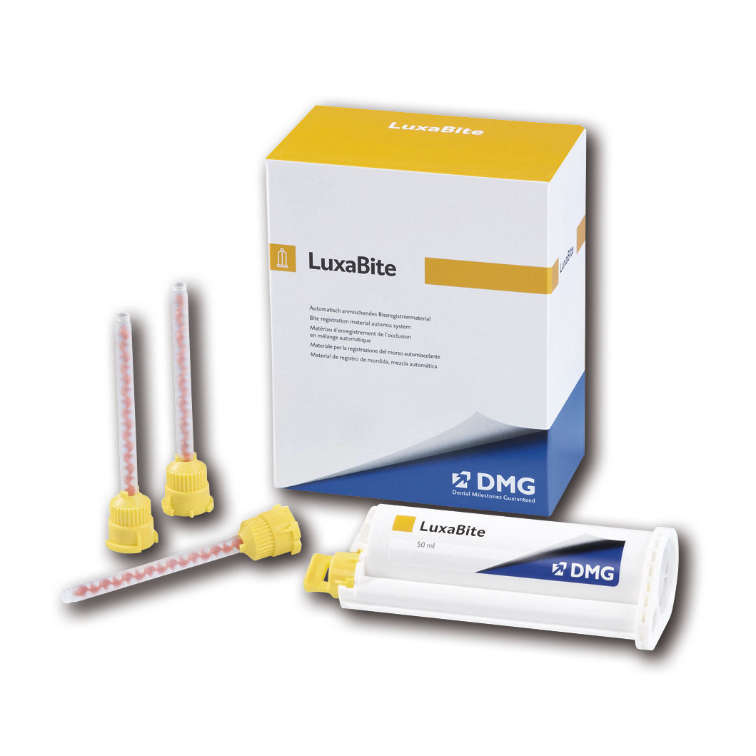 LuxaBite - Verpakking, 50 ml en 15 Automix tips.