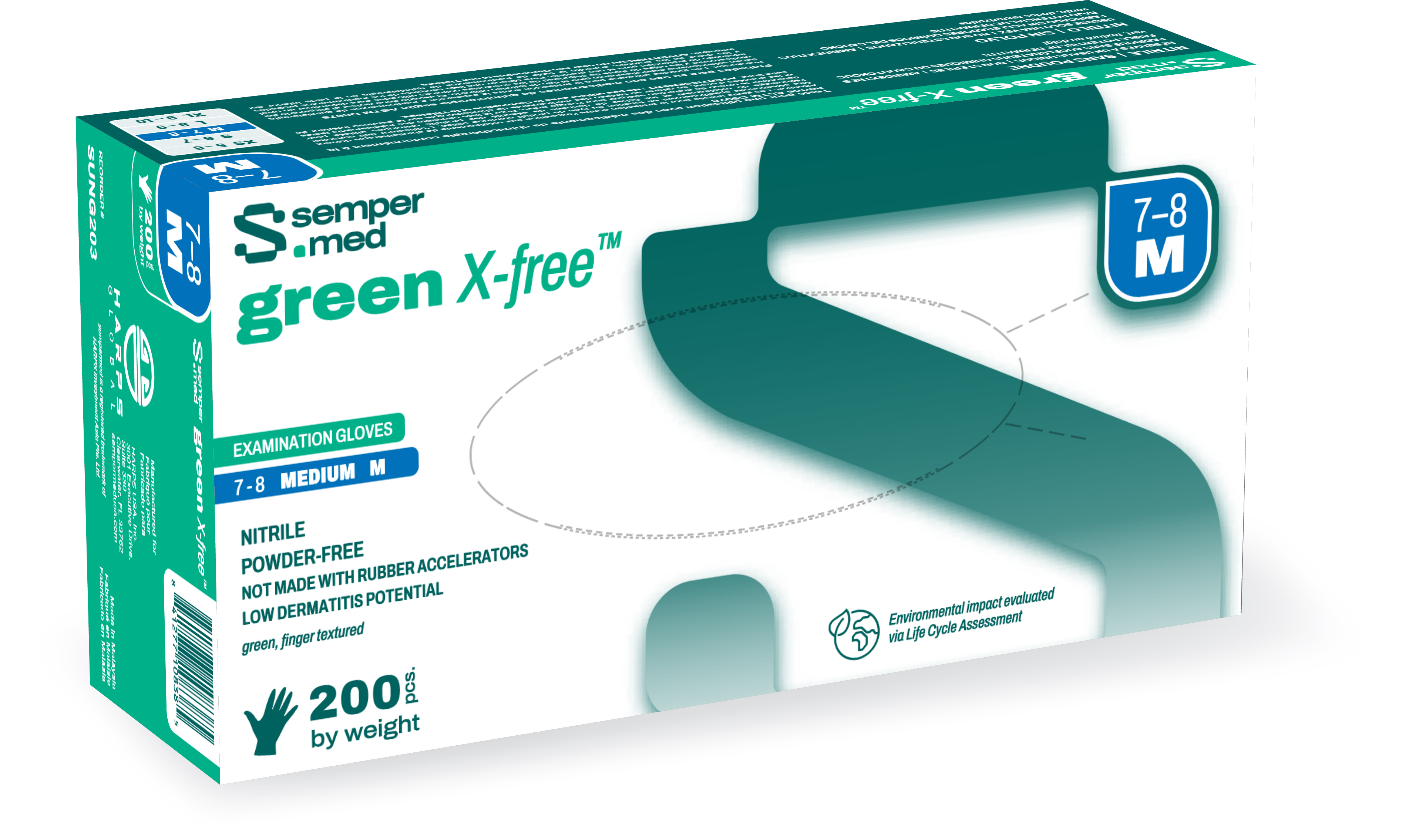 green X-free Nitrile Exam Gloves X-Small Green Non-Sterile 200/Bx