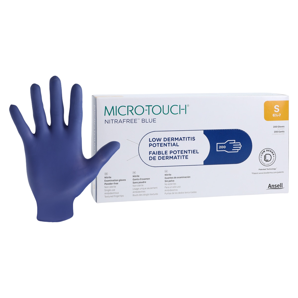 MICRO-TOUCH NitraFree Nitrile Exam Gloves Small Blue Non-Sterile 200/Bx