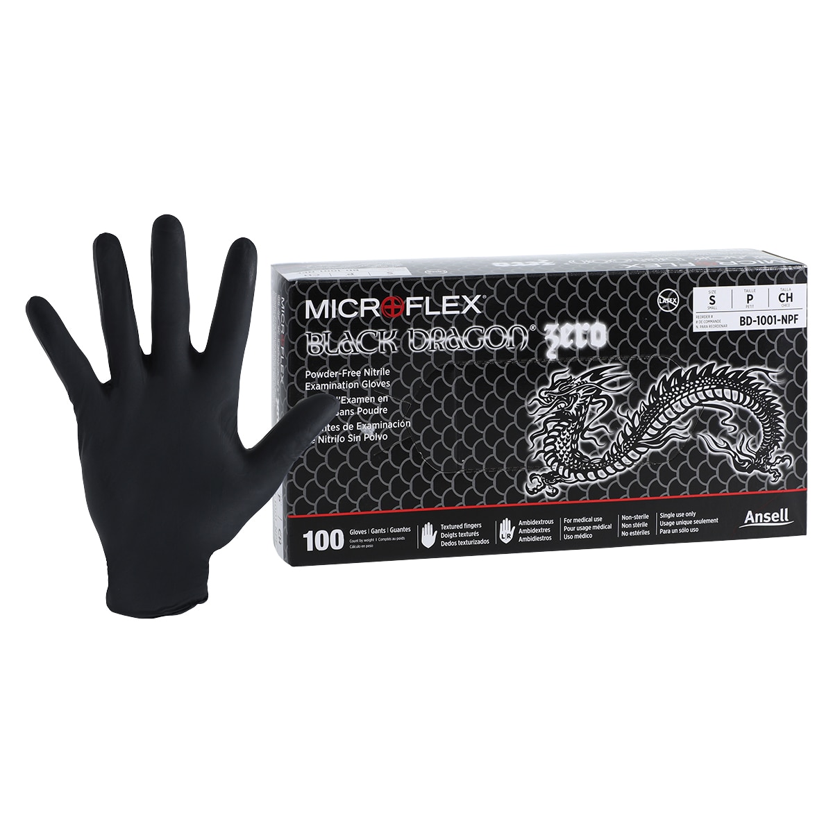 MICROFLEX Black Dragon Zero Nitrile Exam Gloves Small Black Non-Sterile 100/Bx